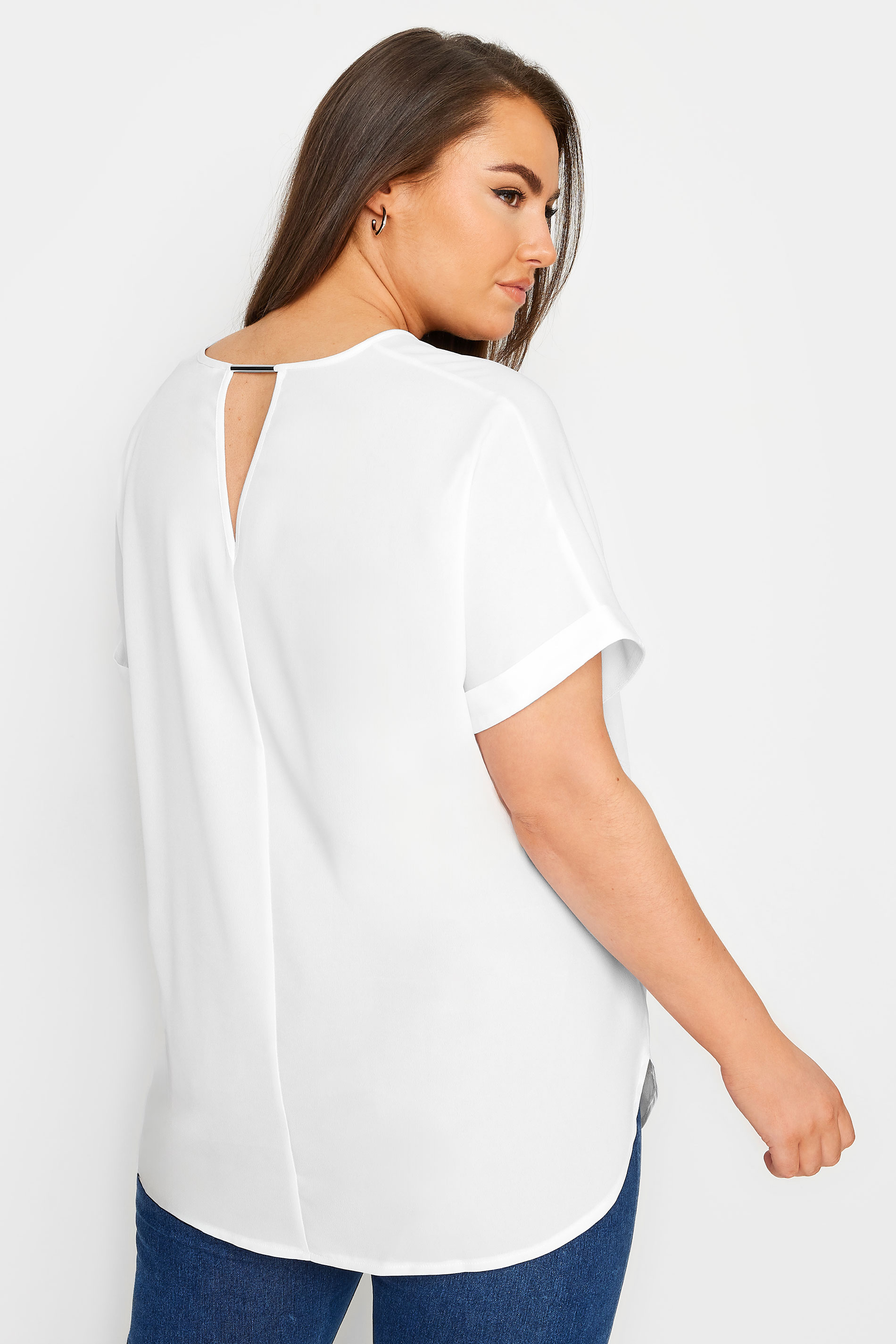 YOURS Plus Size White Notch Neck Blouse | Yours Clothing 3