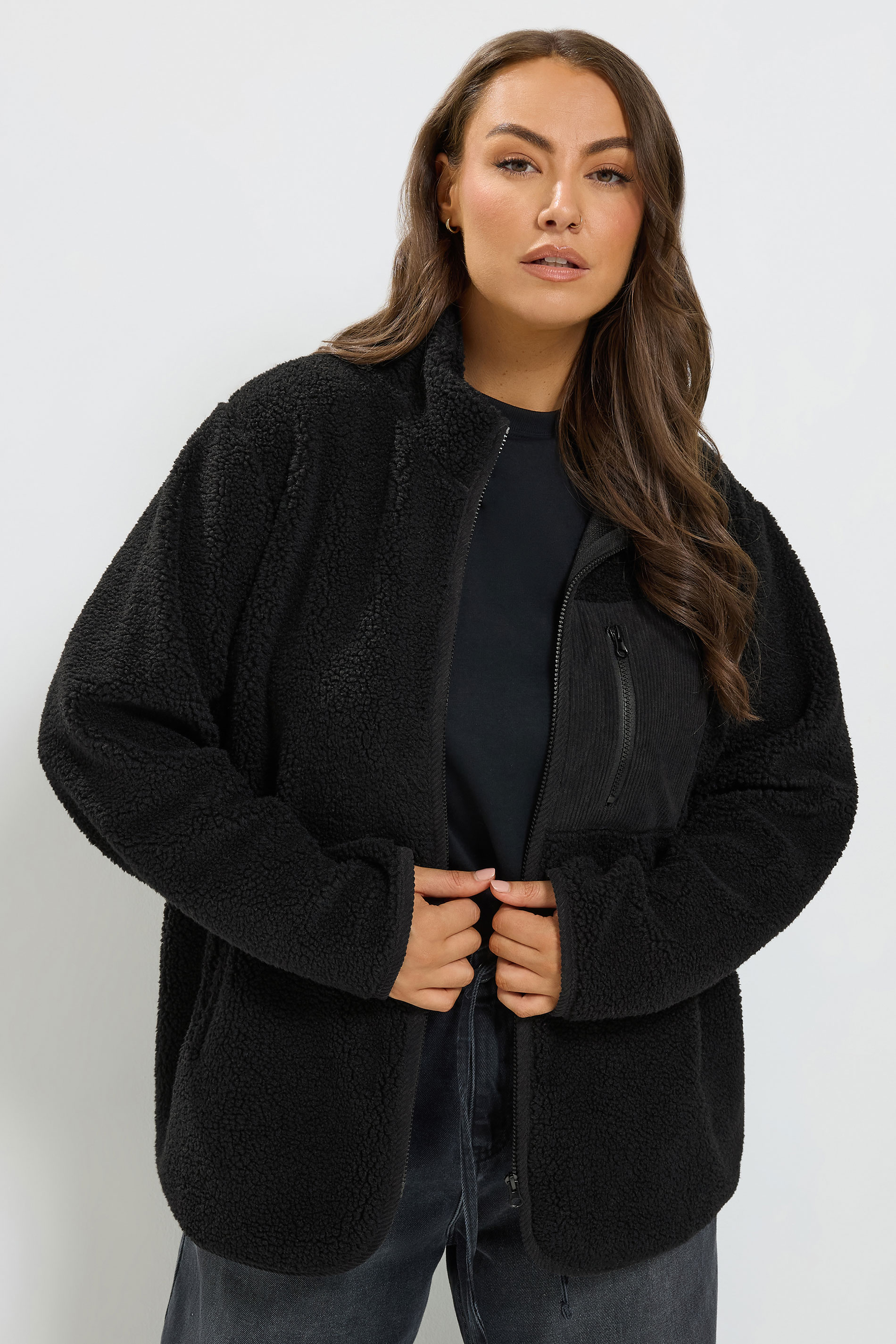 Yours Zwarte Teddy Borgfleece Met Volledige Rits Size 42