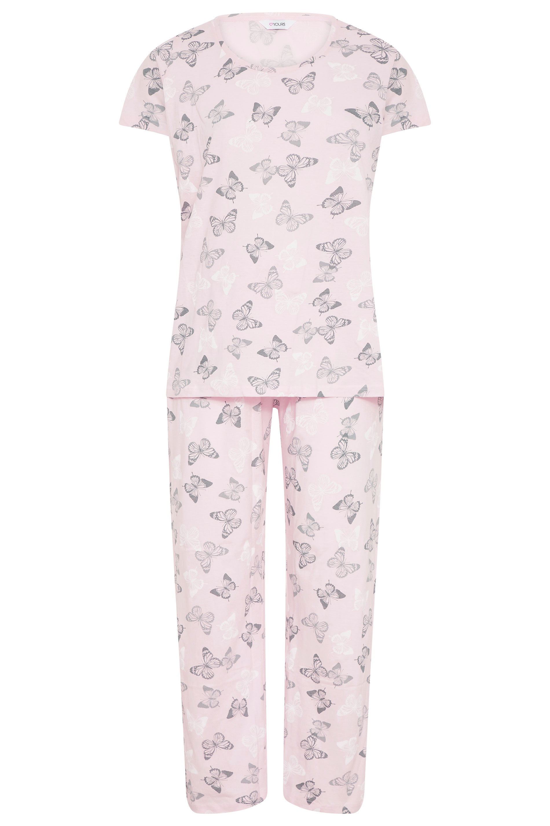 Blush Pink Summer Butterfly Pyjama Set | Yours Clothing
