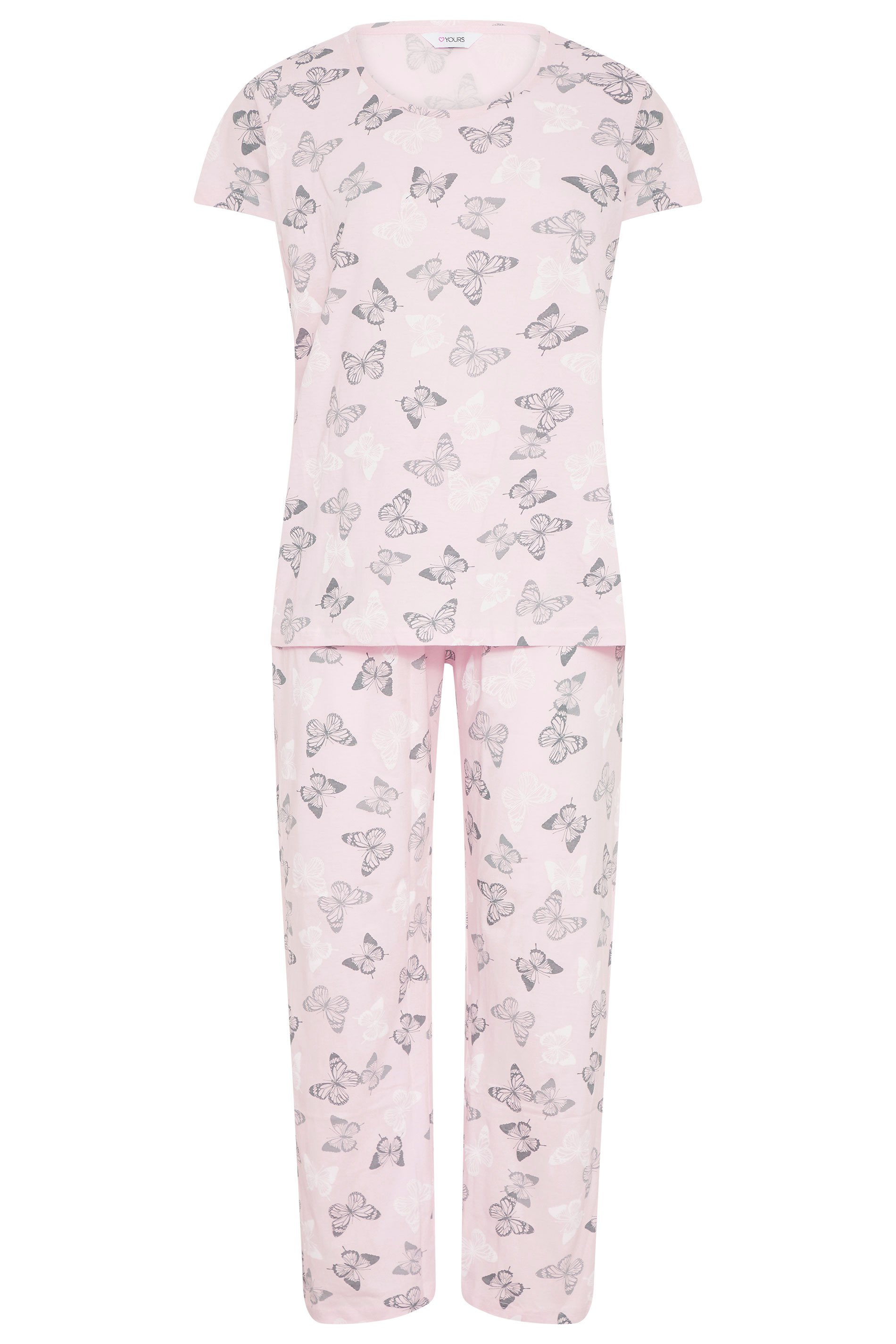 Blush Pink Summer Butterfly Pyjama Set | Yours Clothing