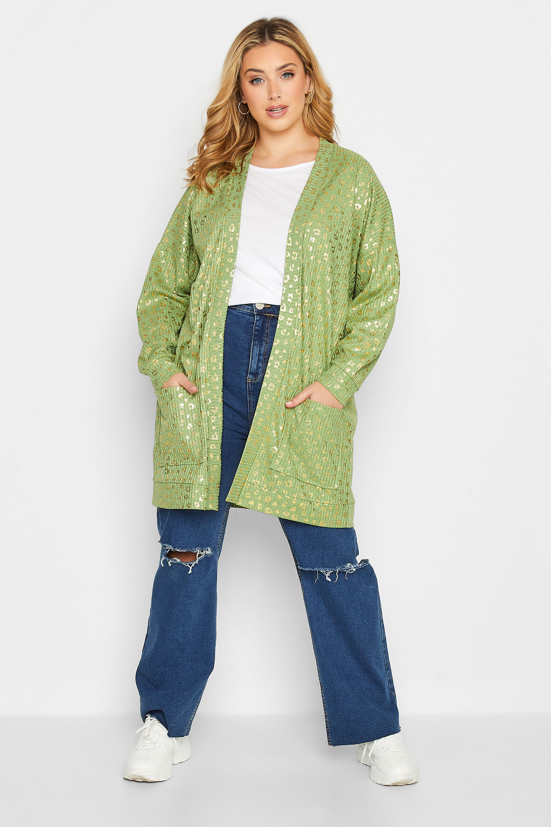 Plus Size Green Foil Animal Print Cardigan | Yours Clothing 3