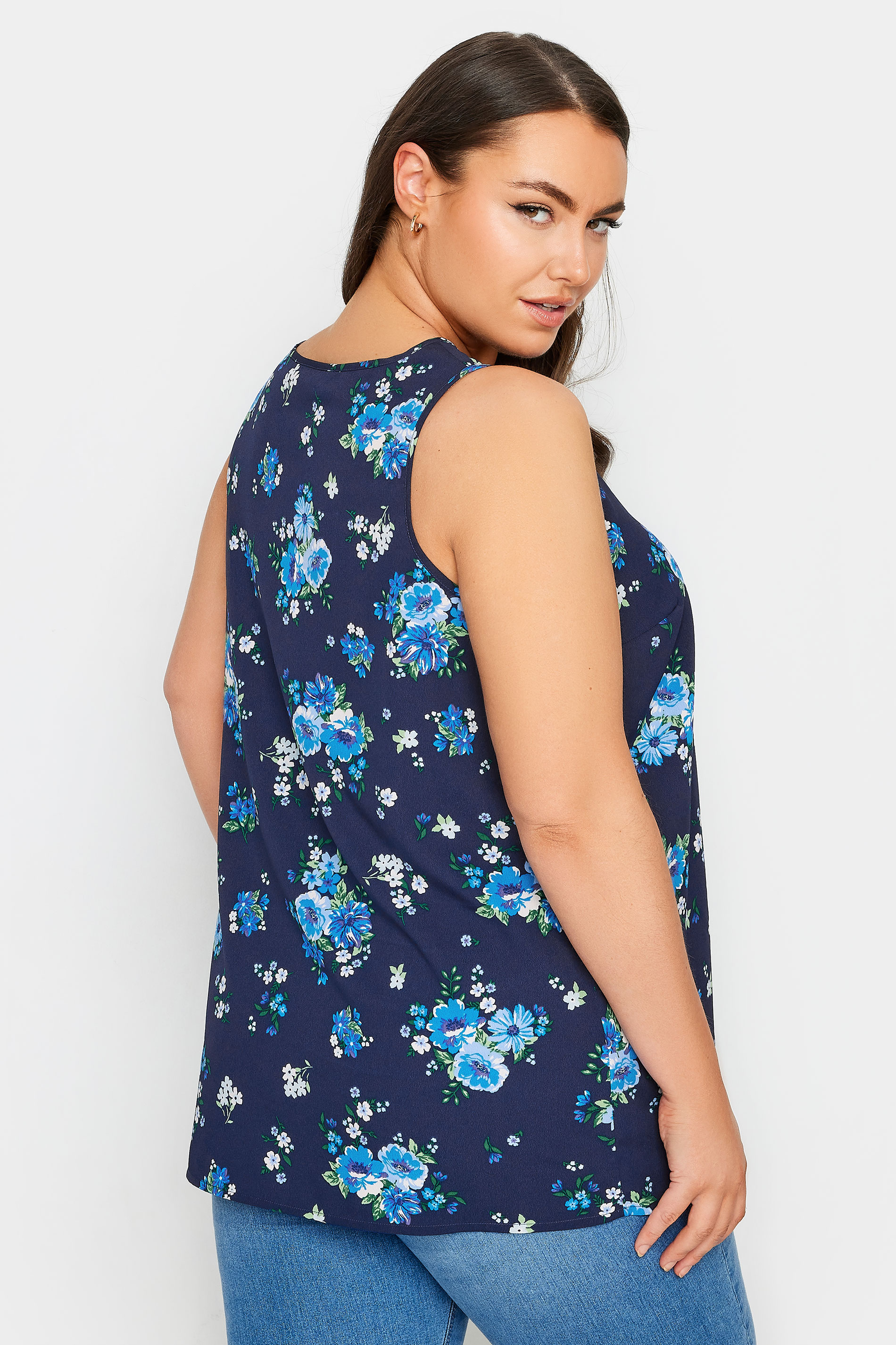 YOURS Plus Size Navy Blue Floral Print Vest Top | Yours Clothing 3