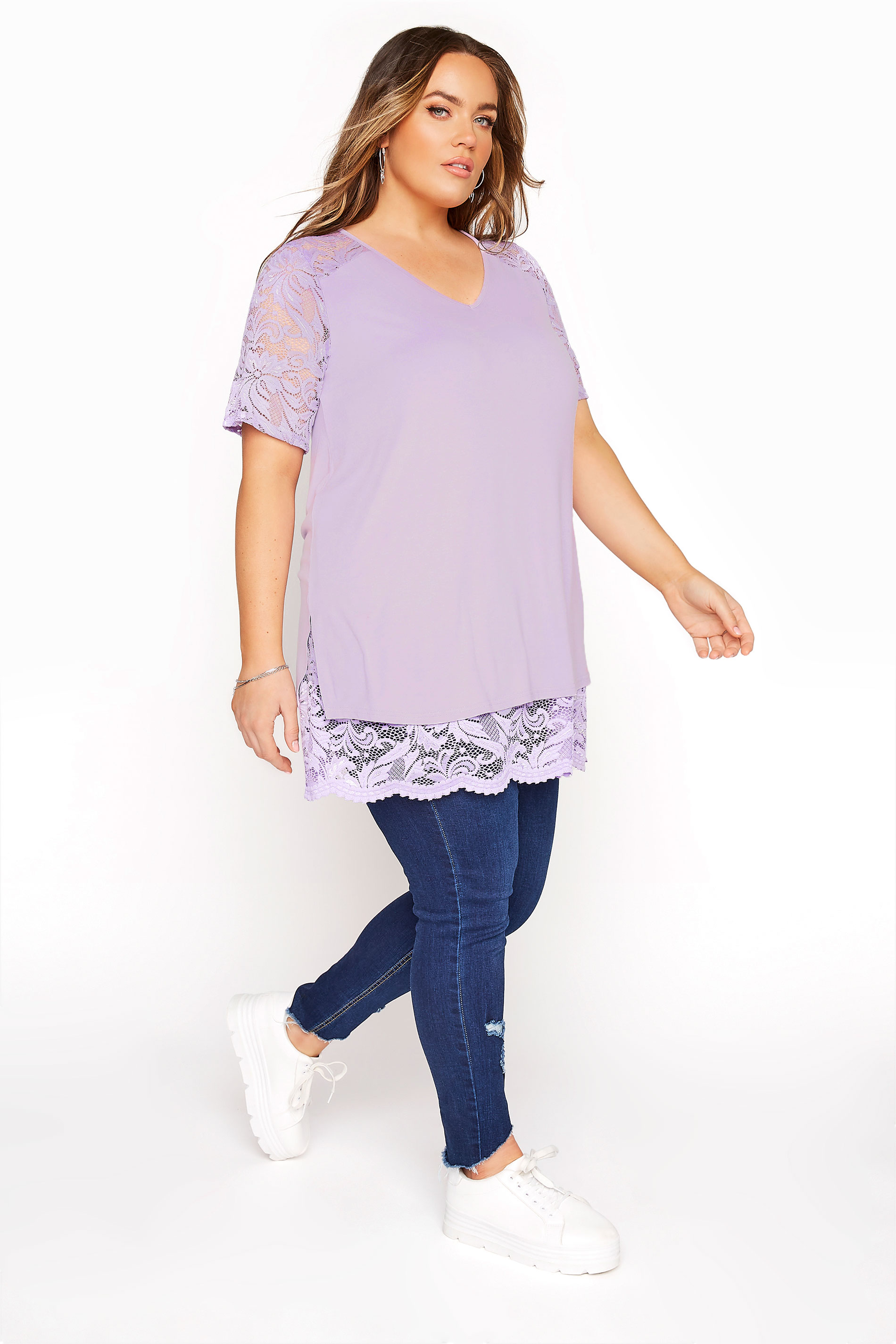 YOURS LONDON Lilac Lace Overlay Top