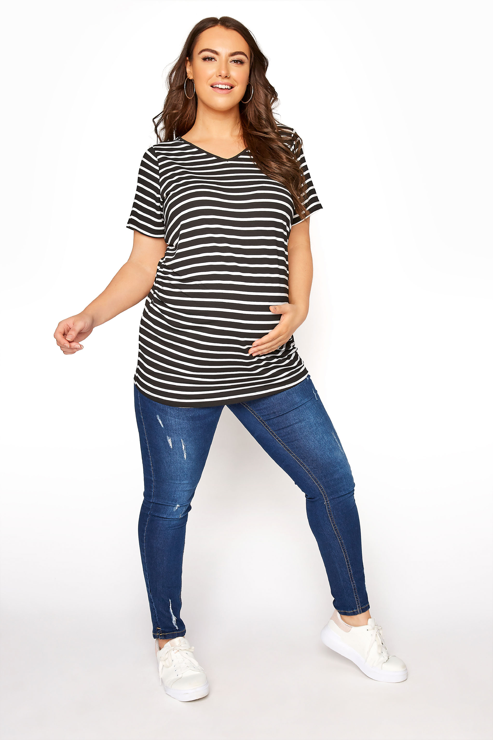 Grande taille  Tops Grande taille  T-Shirts | BUMP IT UP MATERNITY - T-Shirt Rayures Noires Manches Courtes - VZ86780