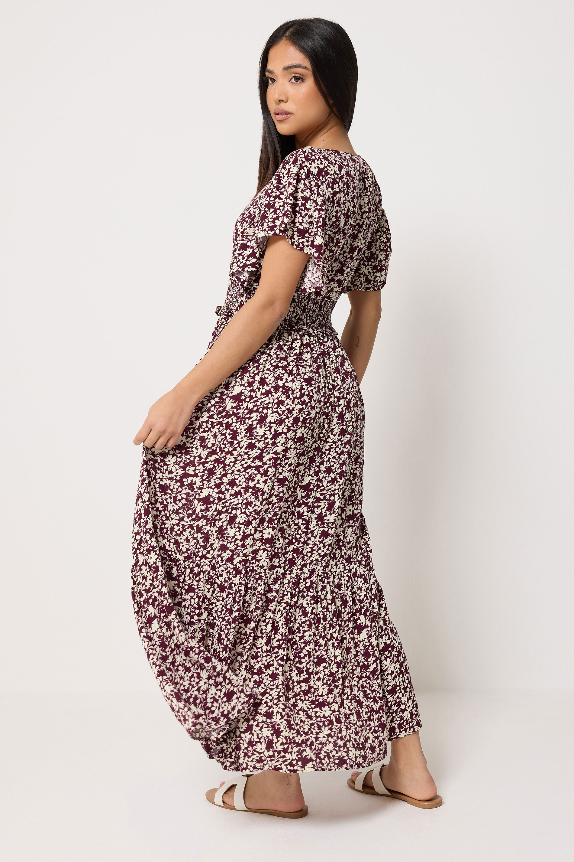 M&Co Petite Berry Purple Floral Maxi Dress | M&Co 2