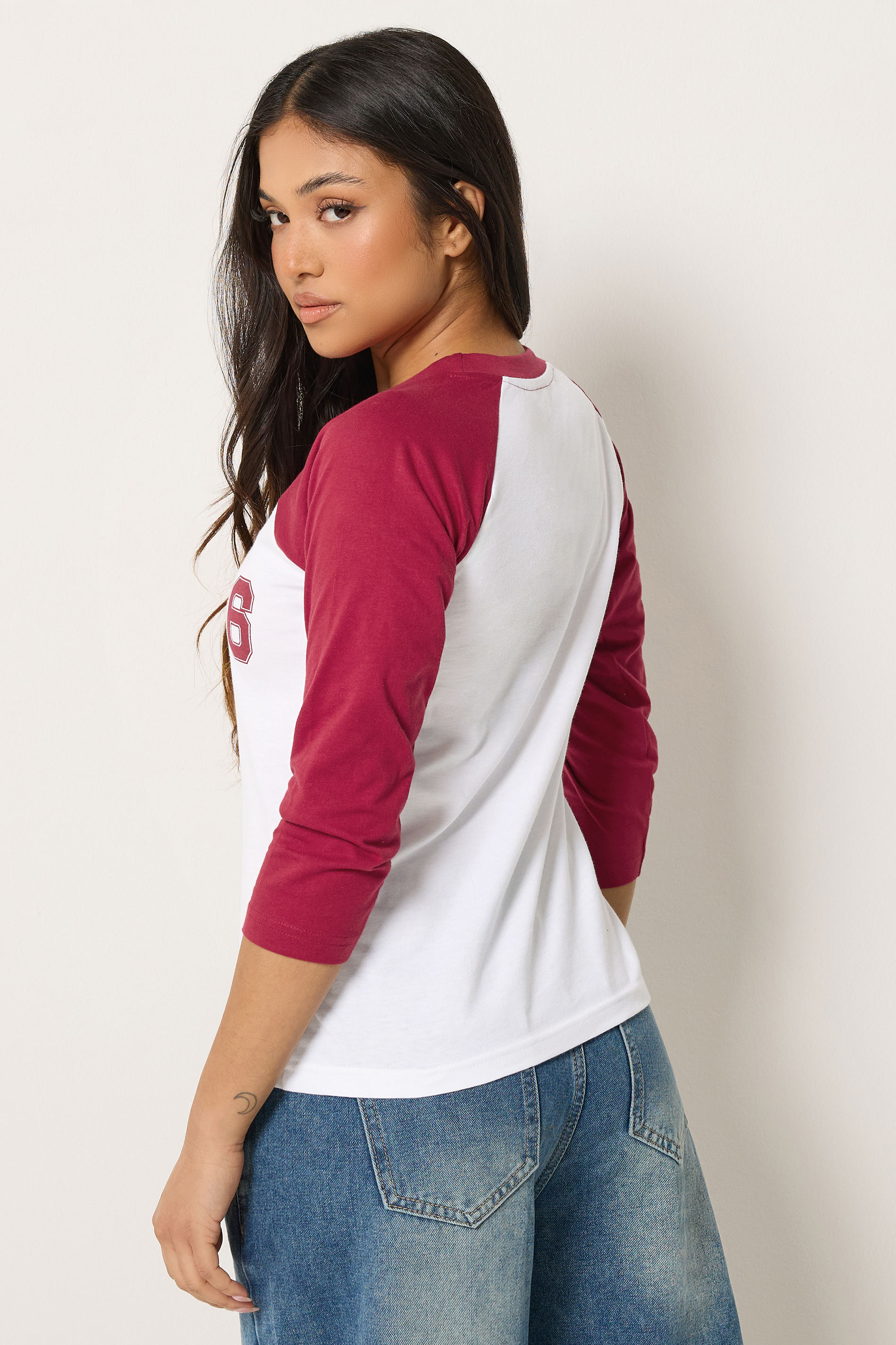 PixieGirl Petite Women's Red '66' Slogan Cotton Raglan T-Shirt | PixieGirl 1