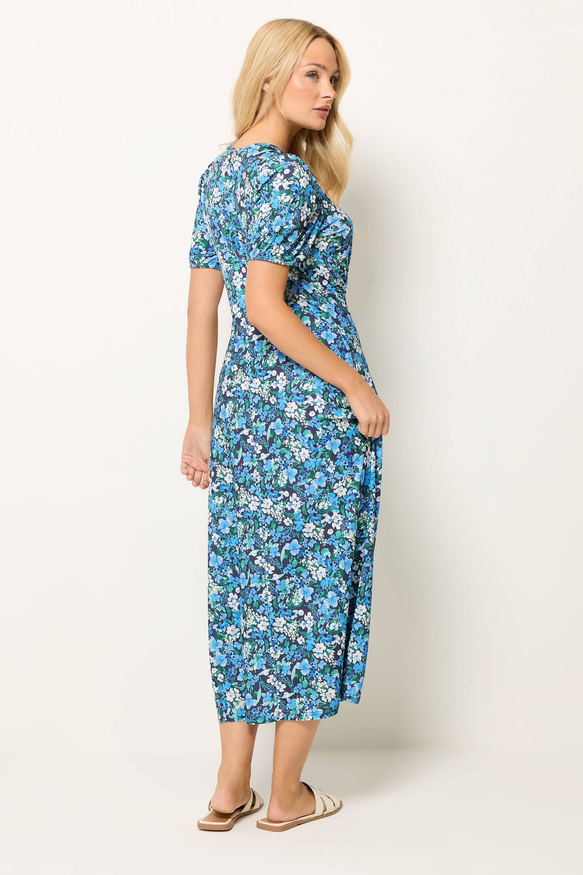 M&Co Blue Floral Short Sleeve Midi Dress | M&Co 2