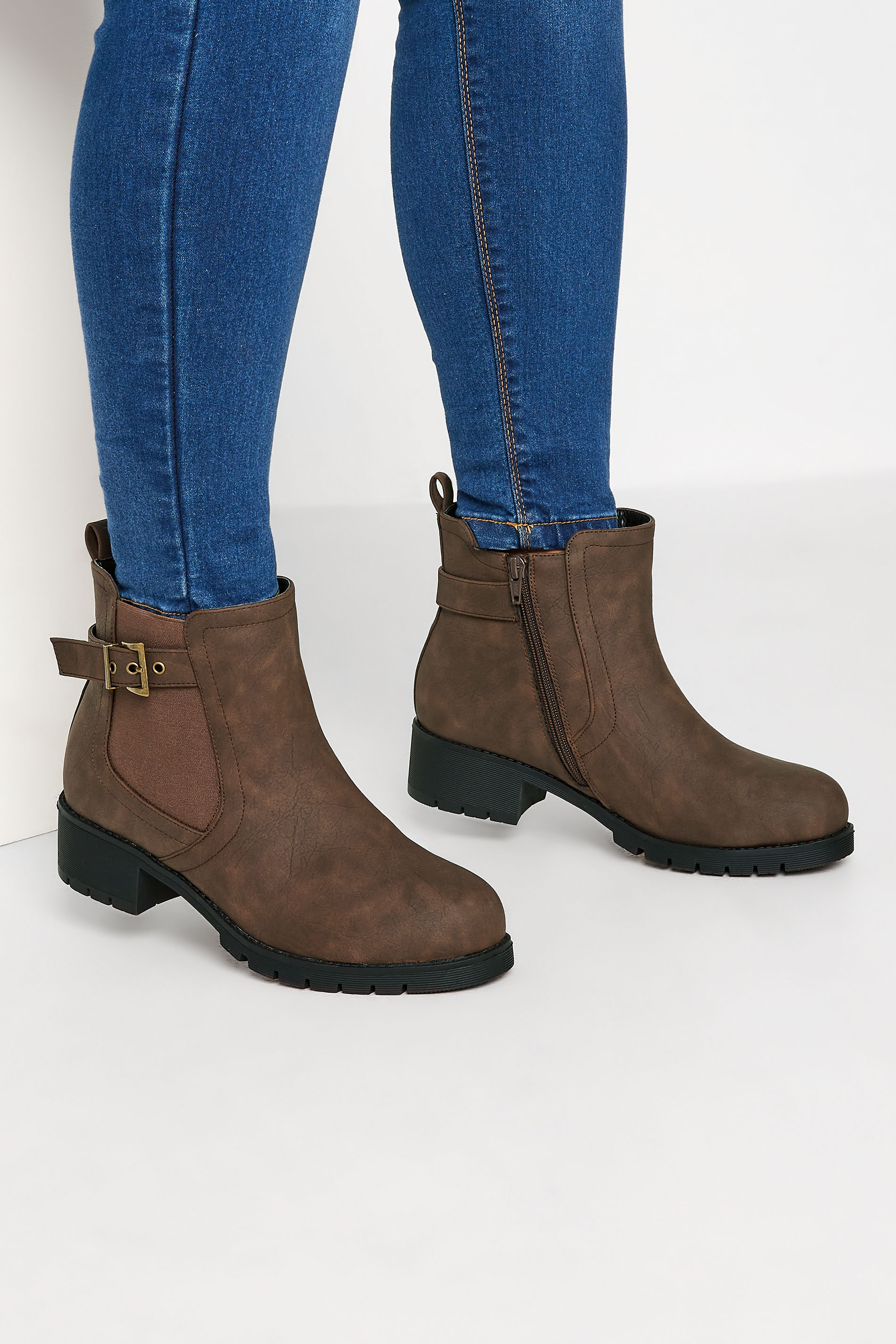 Brown Buckle Ankle Boots In Wide E Fit & Extra Wide EEE Fit 1