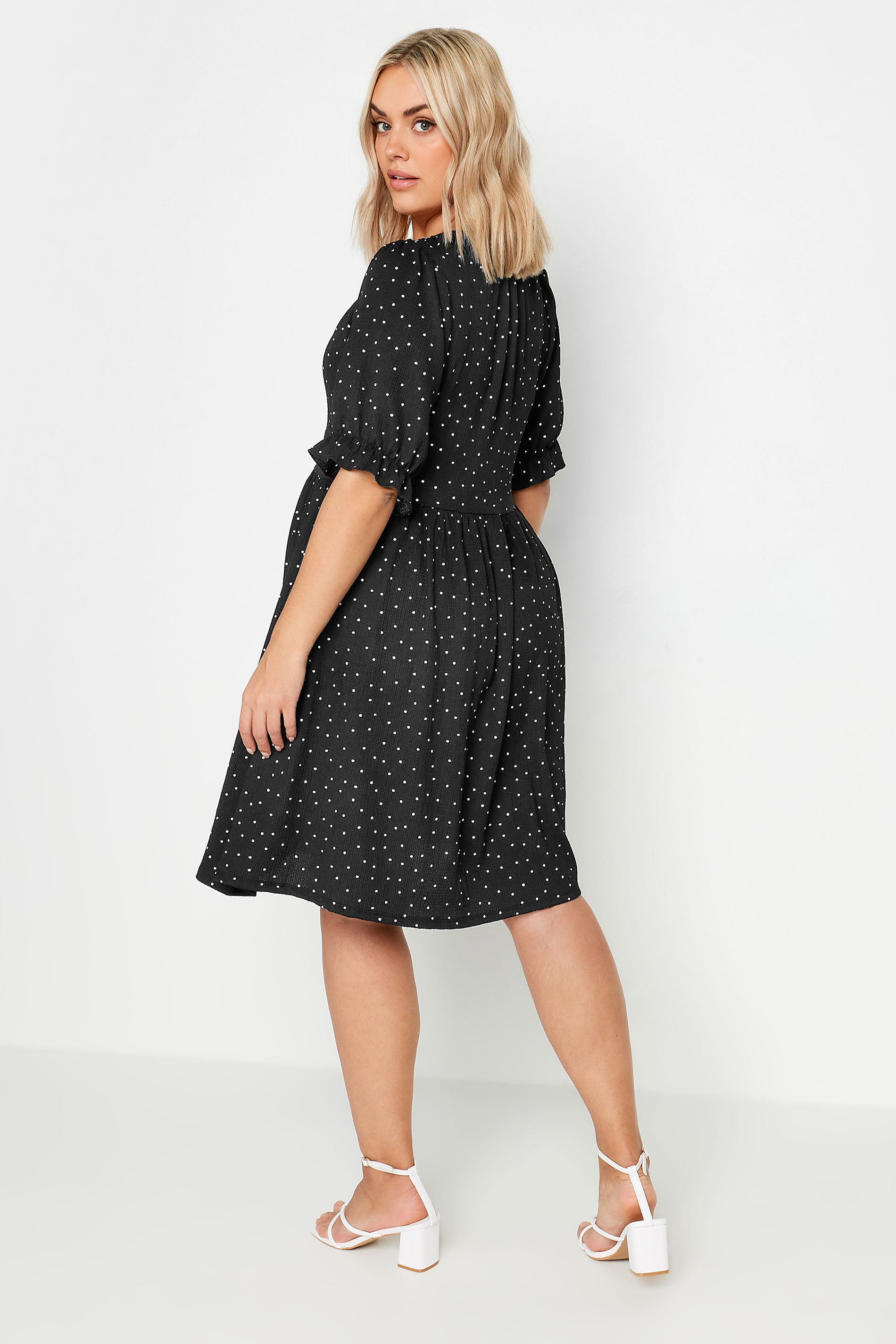 YOURS Plus Size Black Dot Print Smock Mini Dress | Yours Clothing 3