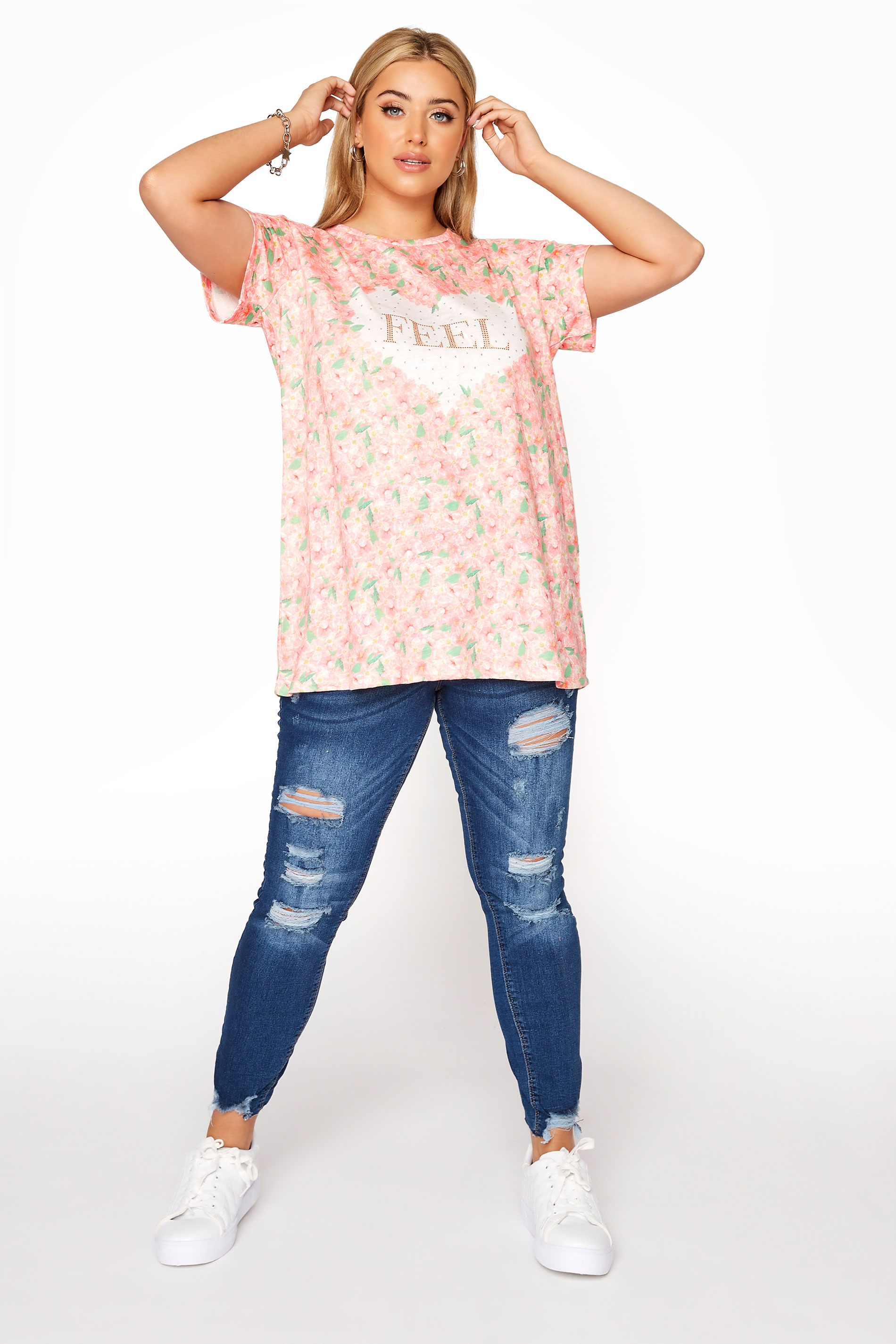 Grande taille  Tops Grande taille  T-Shirts | T-Shirt Rose Floral Coeur 'Feel' - WB02542