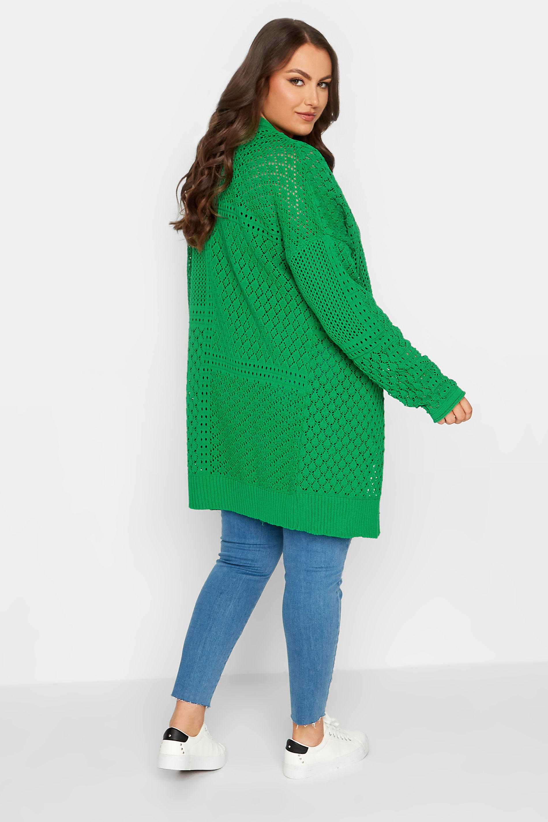 YOURS Plus Size Green Pointelle Longline Cardigan | Yours Clothing 3