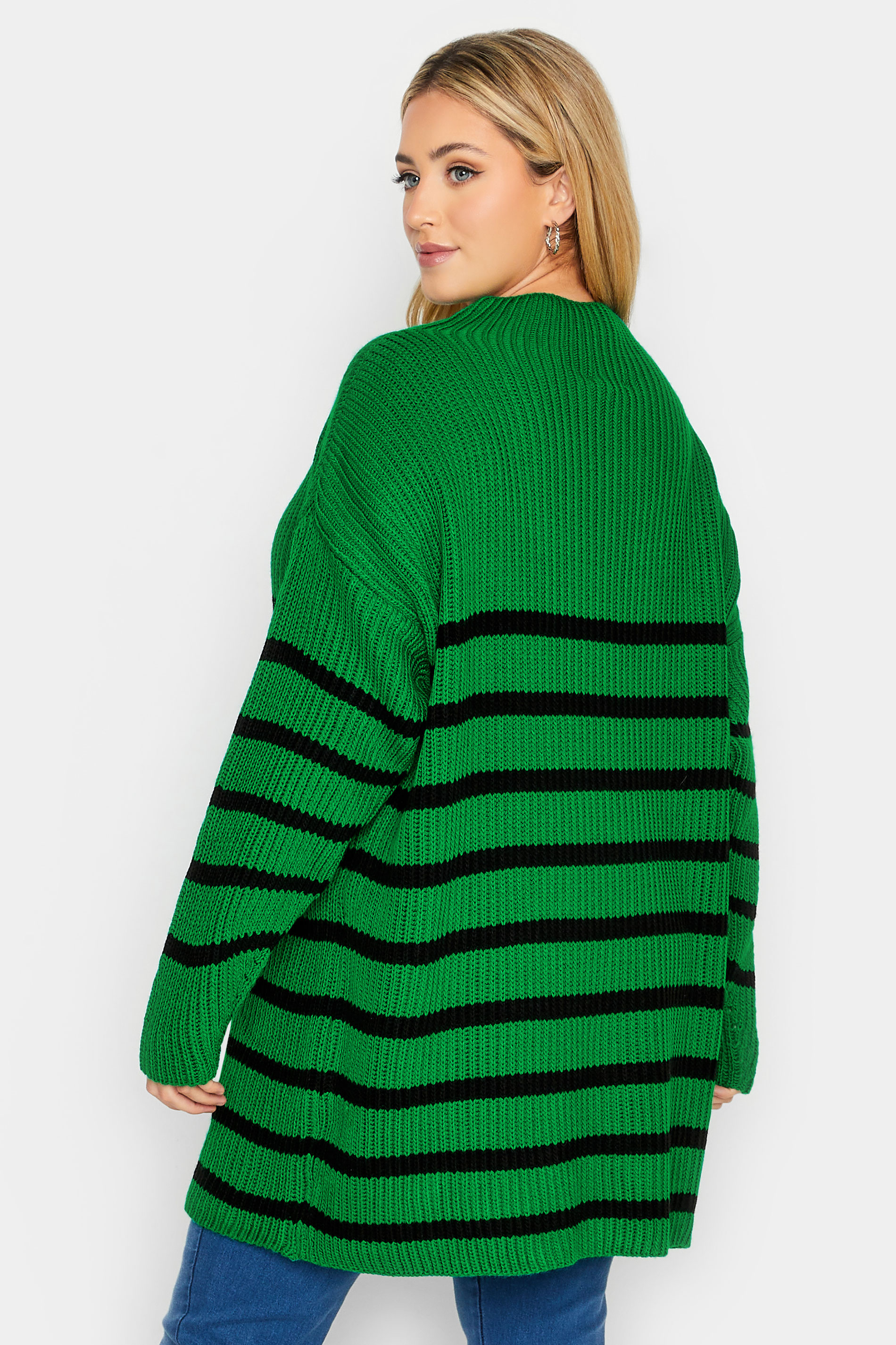 YOURS LUXURY Plus Size Green Stripe High Neck Jumper | Yours Clothing 3