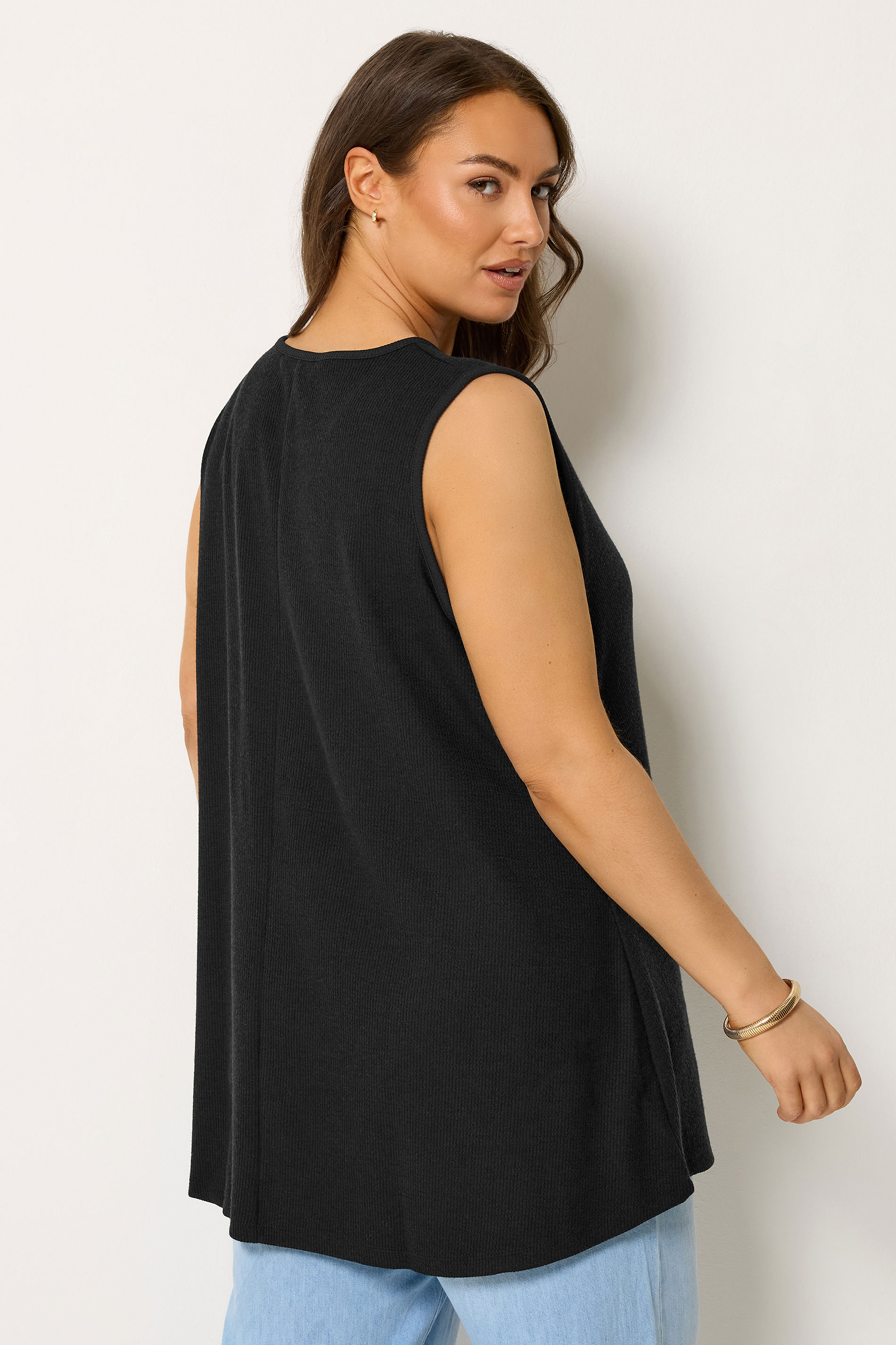 YOURS Plus Size Black Soft Touch Swing Vest Top | Yours Clothing 2
