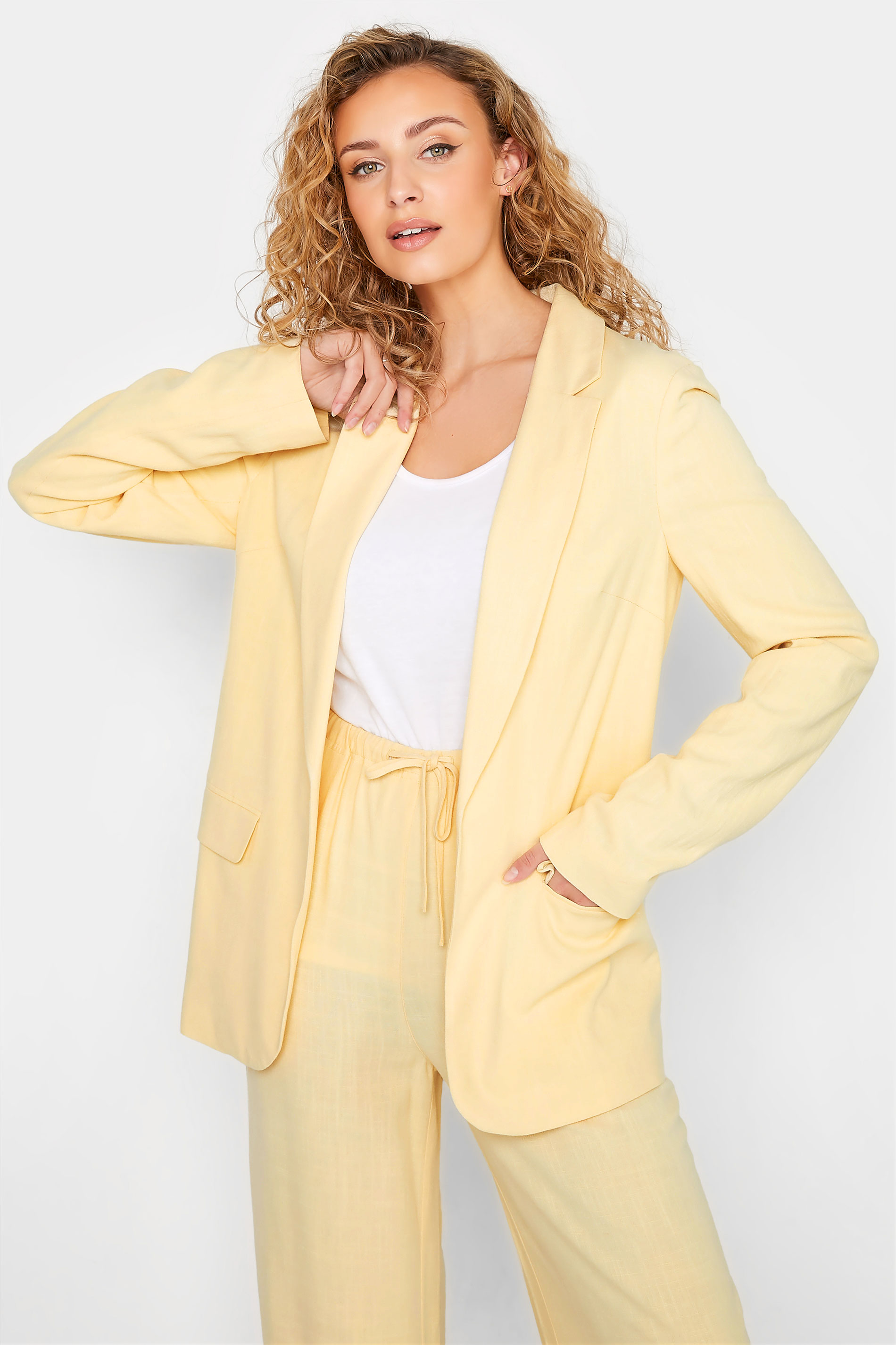 LTS Tall Women's Lemon Yellow Linen Blend Blazer | Long Tall Sally  1
