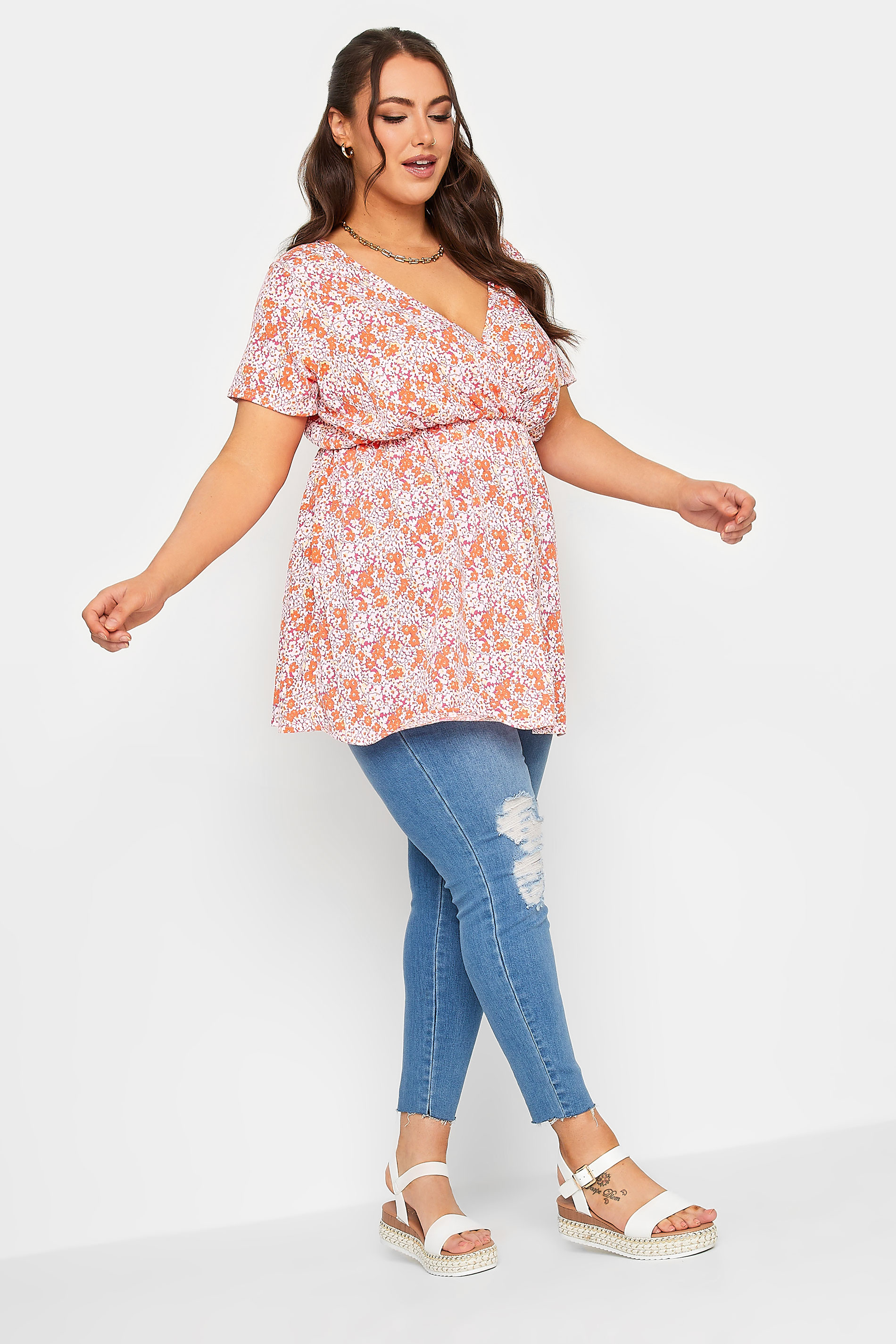 LIMITED COLLECTION Plus Size Orange Floral Tie Back Top | Yours Clothing 3