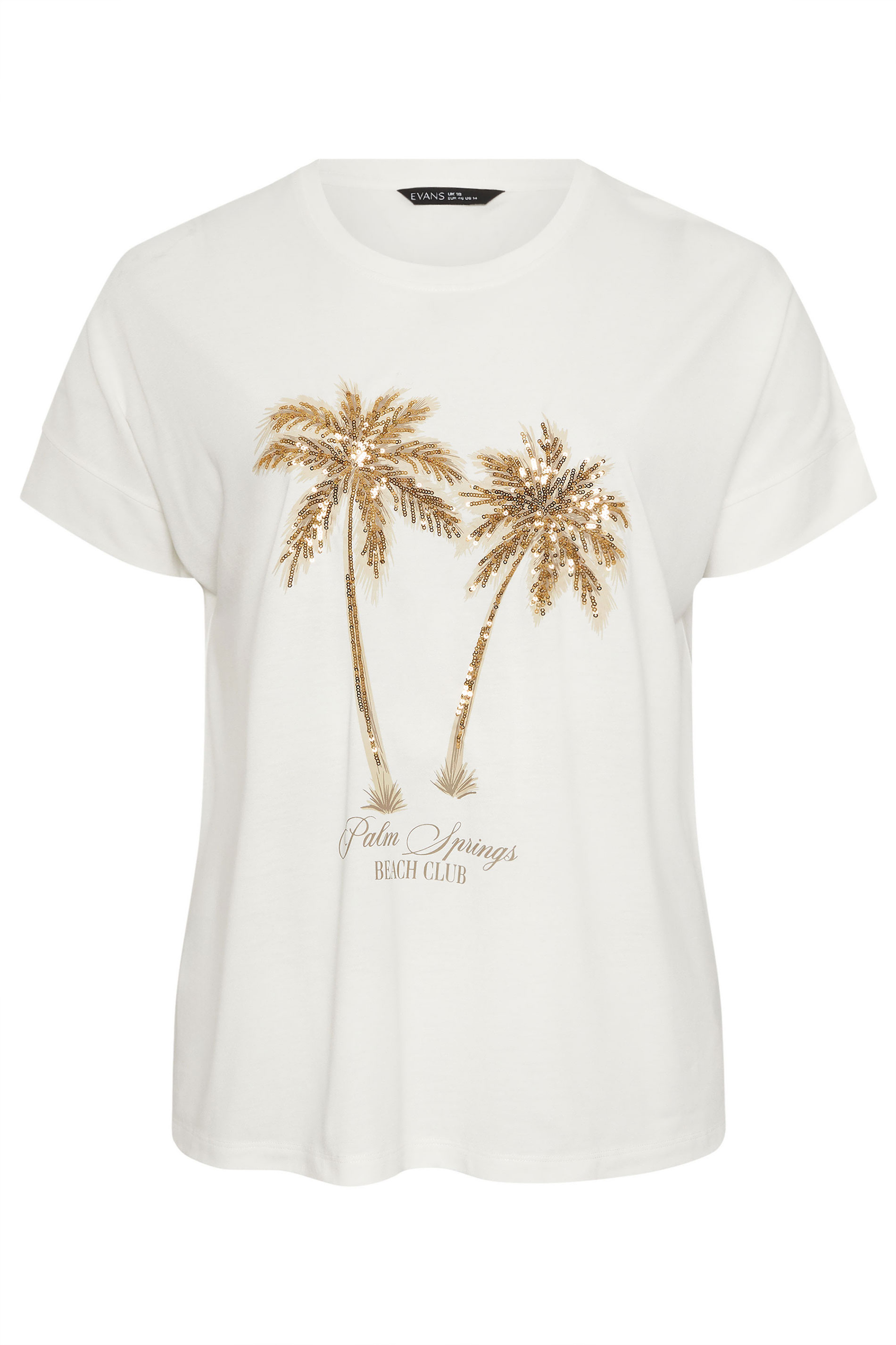 EVANS Plus Size White Sequin Embellished Palm Trees Graphic T-Shirt | Evans  5