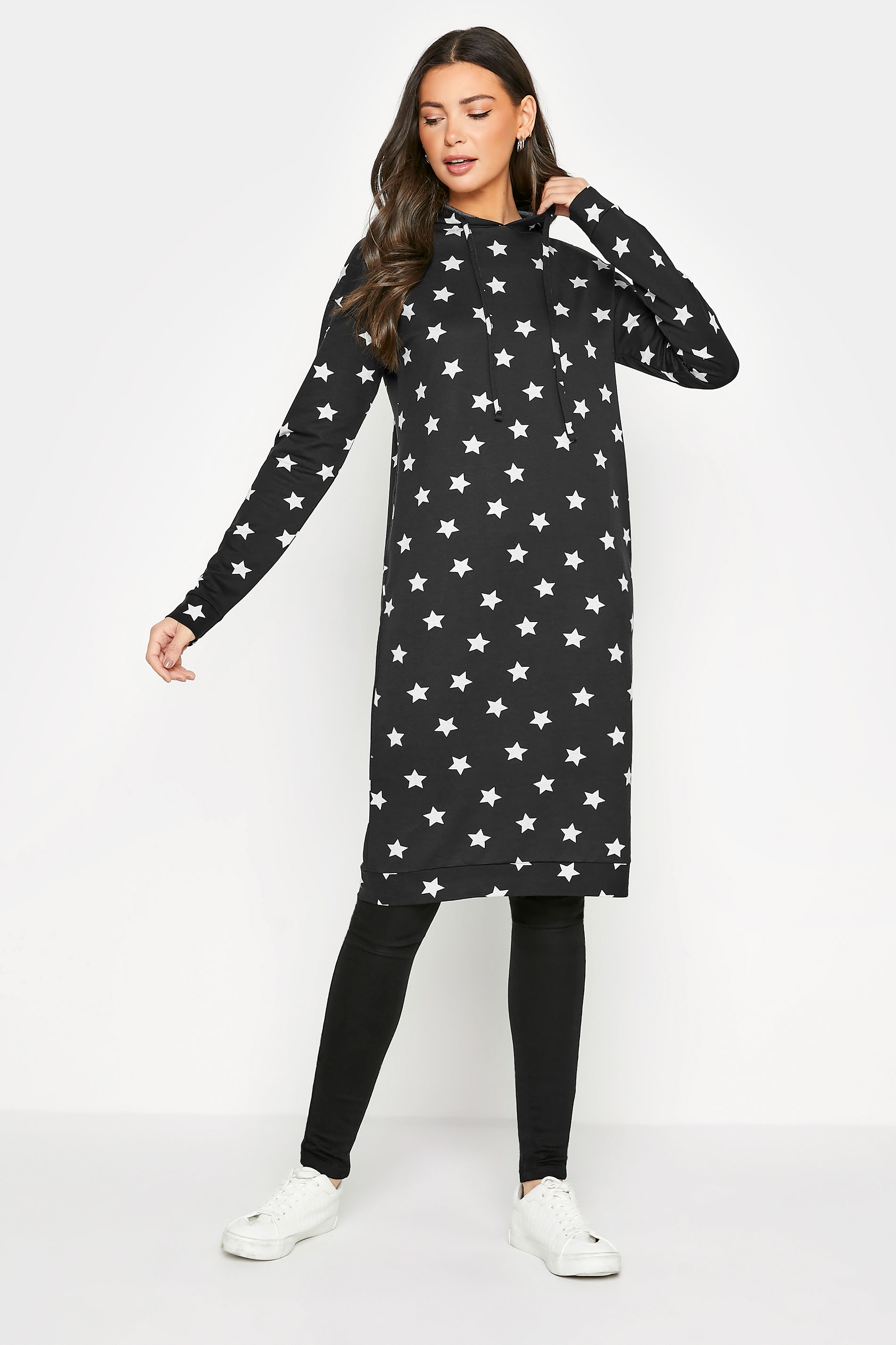 Tall Women's LTS Black Star Print Hoodie Dress | Long Tall Sally 1