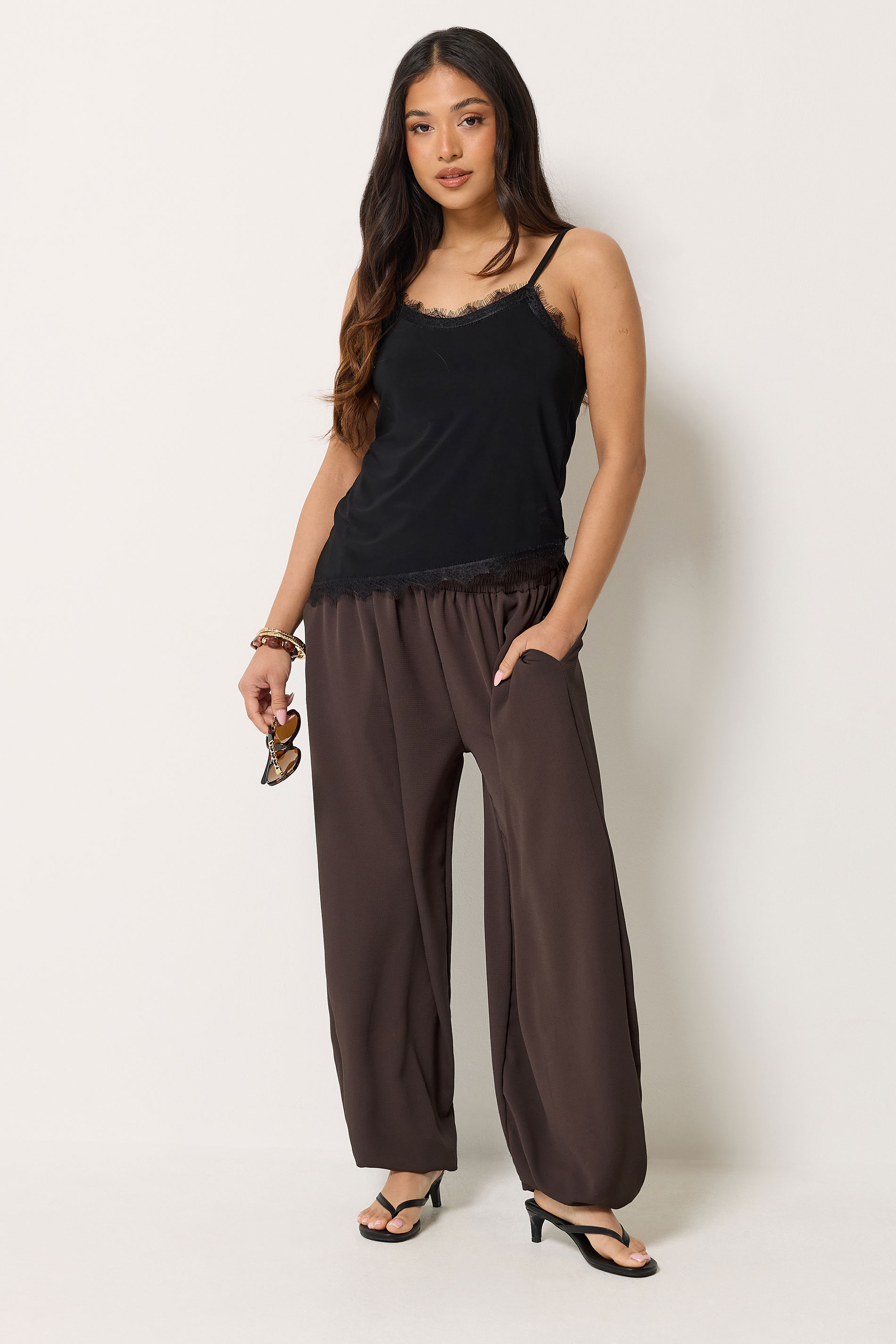PixieGirl Petite Women's Chocolate Brown Balloon Trousers | PixieGirl 3