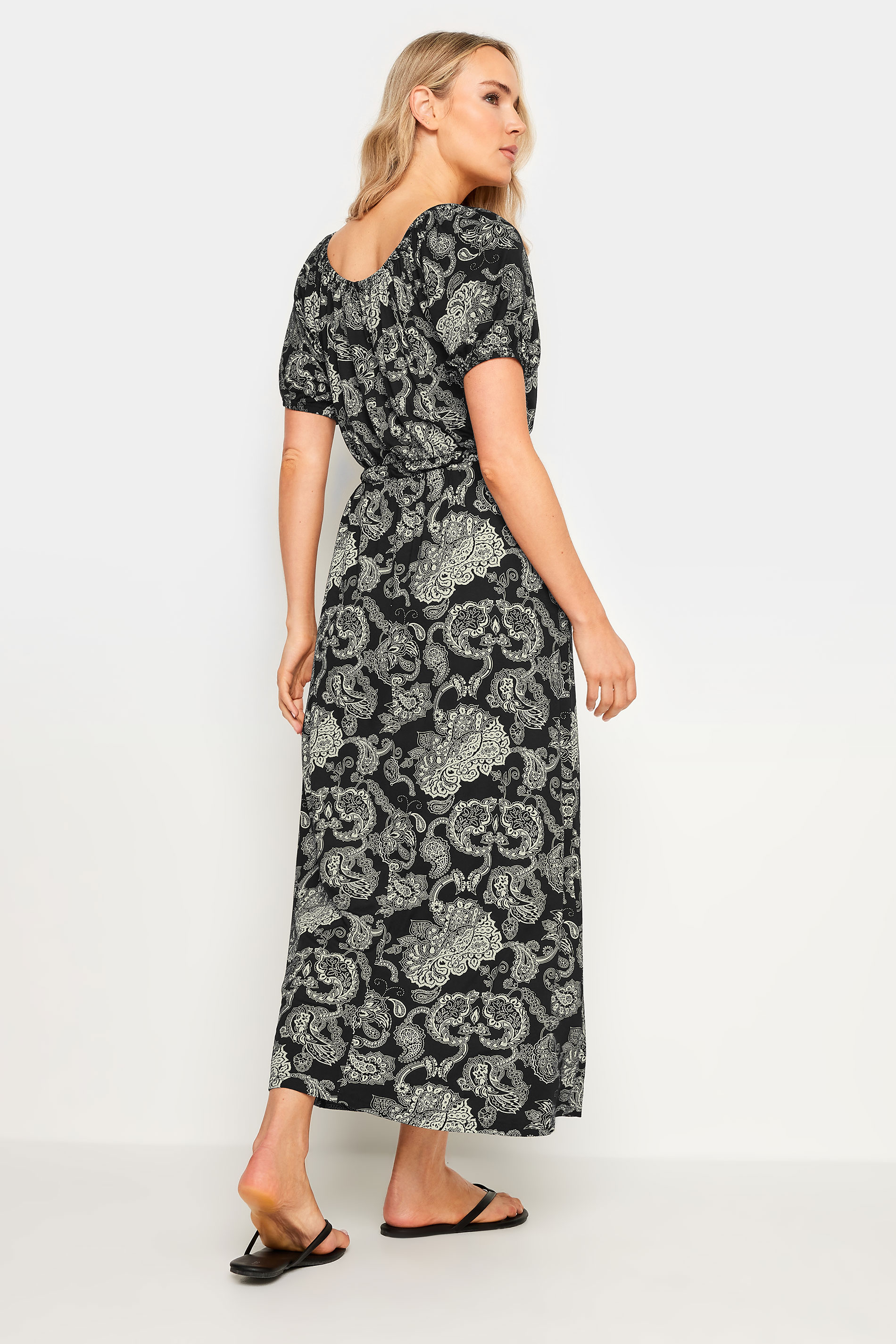 LTS Tall Women's Black Paisley Print Bardot Midaxi Dress | Long Tall Sally 3