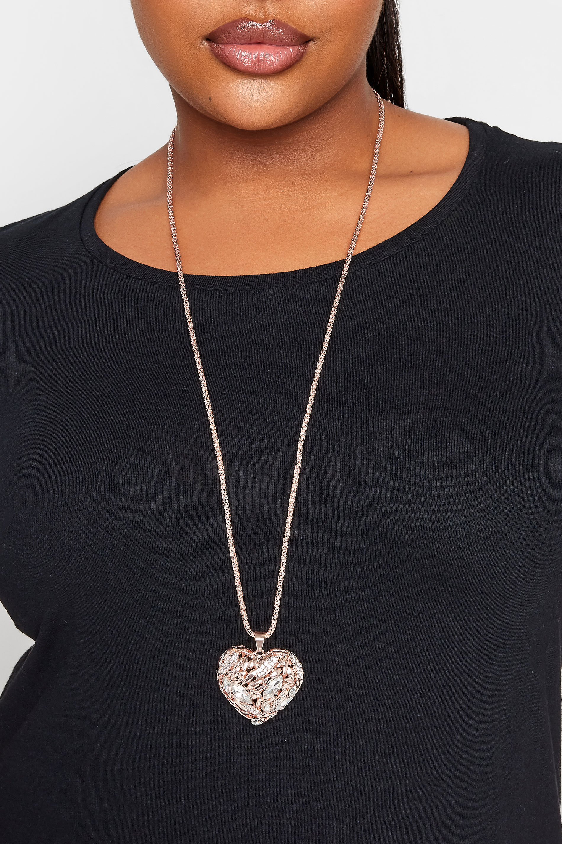 Rose Gold Long Heart Pendant Necklace | Yours Clothing  1