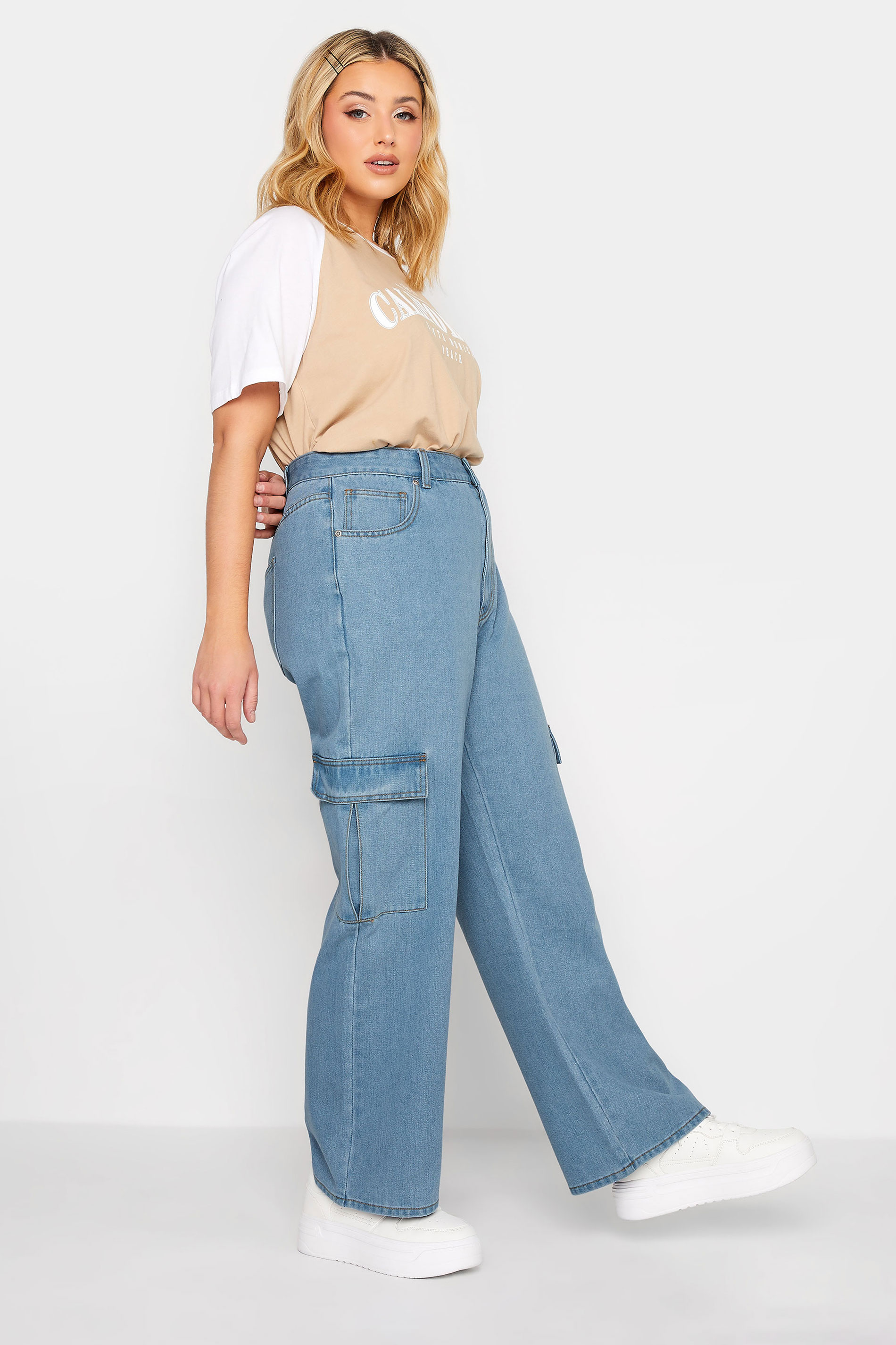 Plus Size Blue Cargo Jeans | Yours Clothing 3