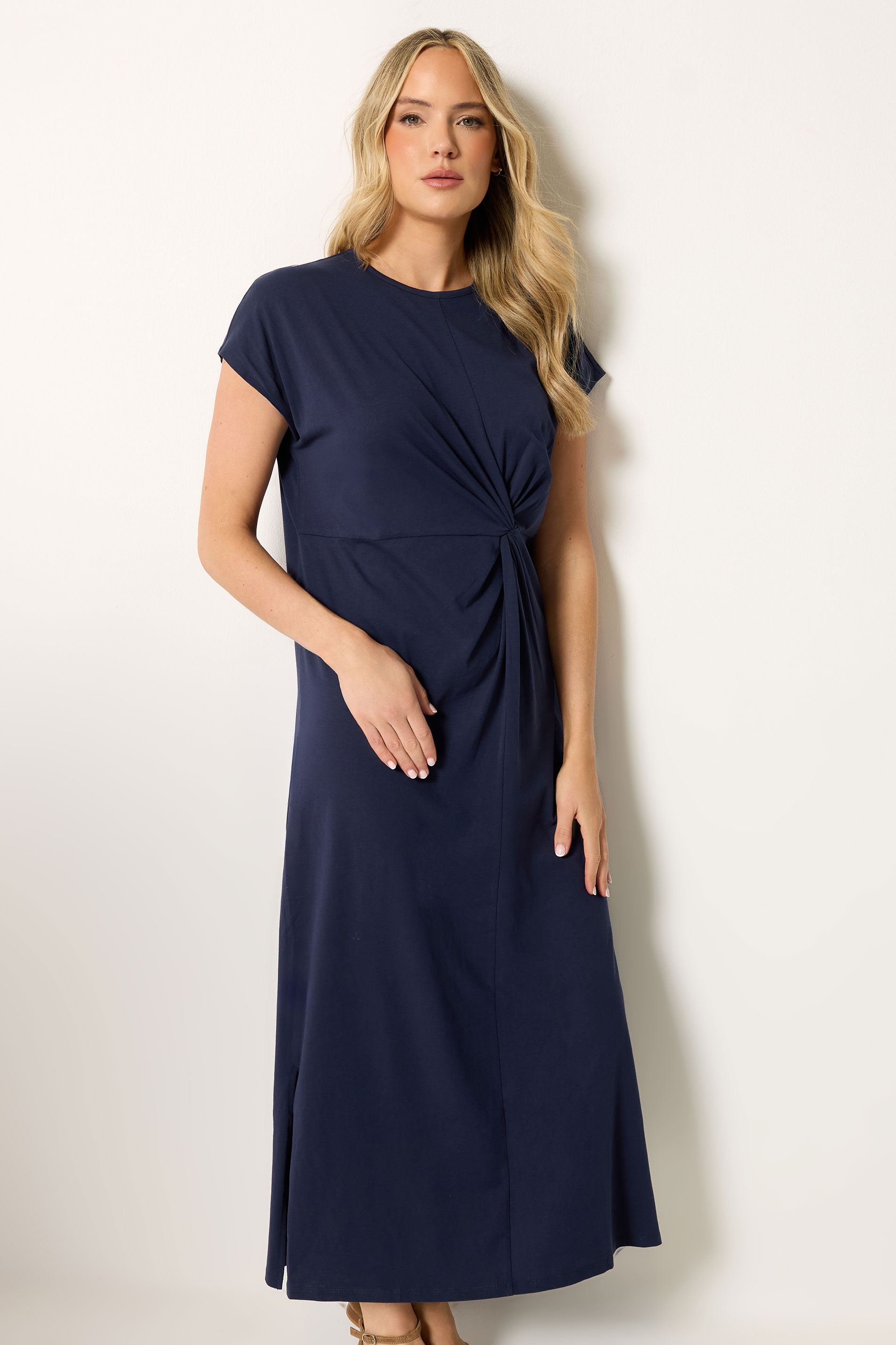 LTS Tall Women's Navy Blue Twist Cotton Midi Dress | Long Tall Sally 1