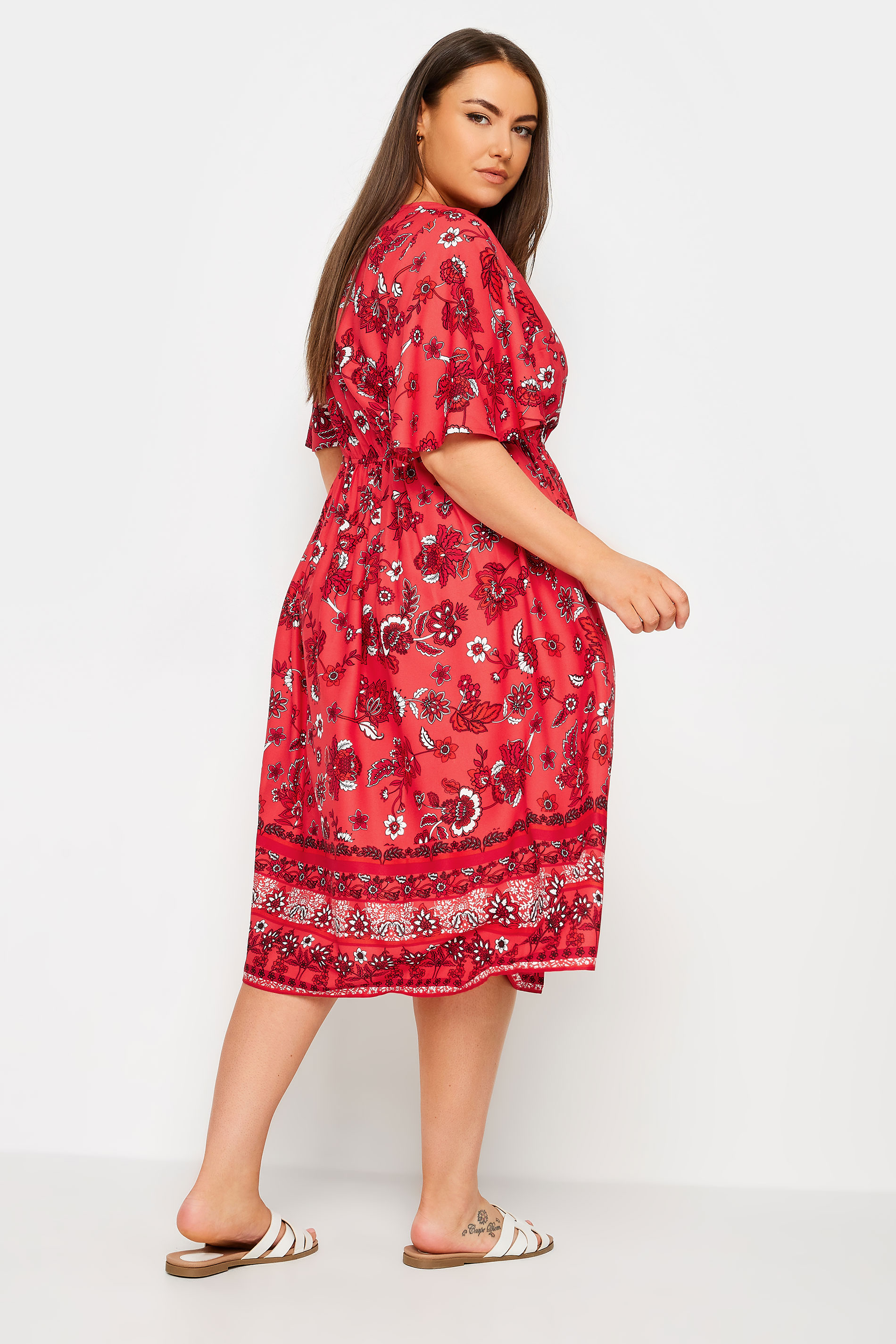 LIMITED COLLECTION Plus Size Red Floral Print Border Midaxi Dress | Yours Clothing 3