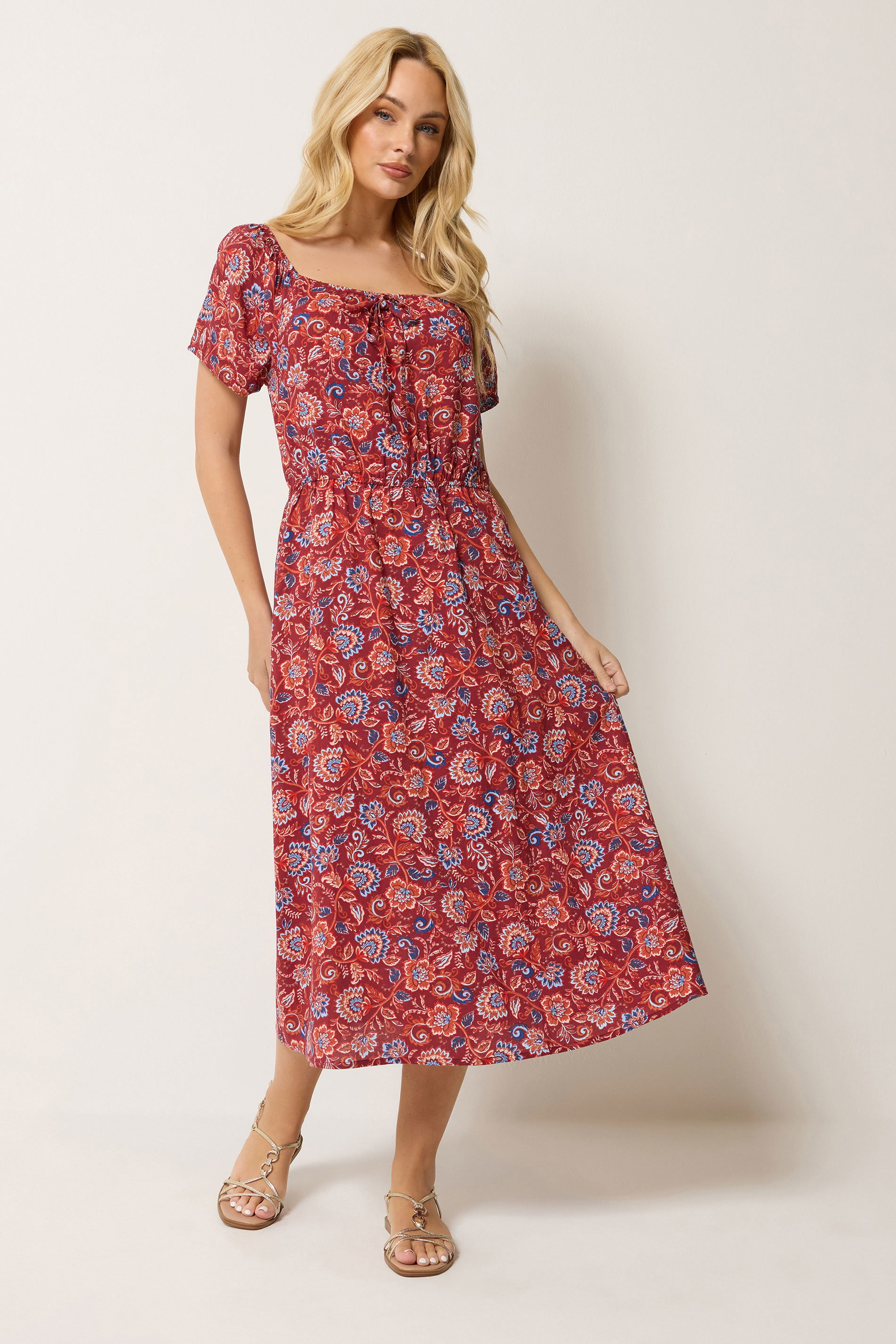 M&Co Red Abstract Print Scoop Neck Dress | M&Co 3