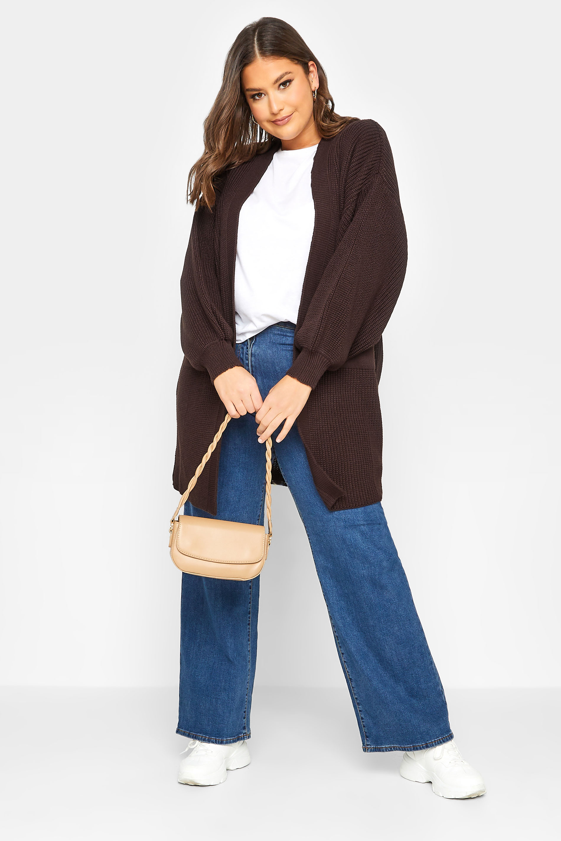 Curve Plus Size Brown Longline Knitted Cardigan | Yours Clothing 2