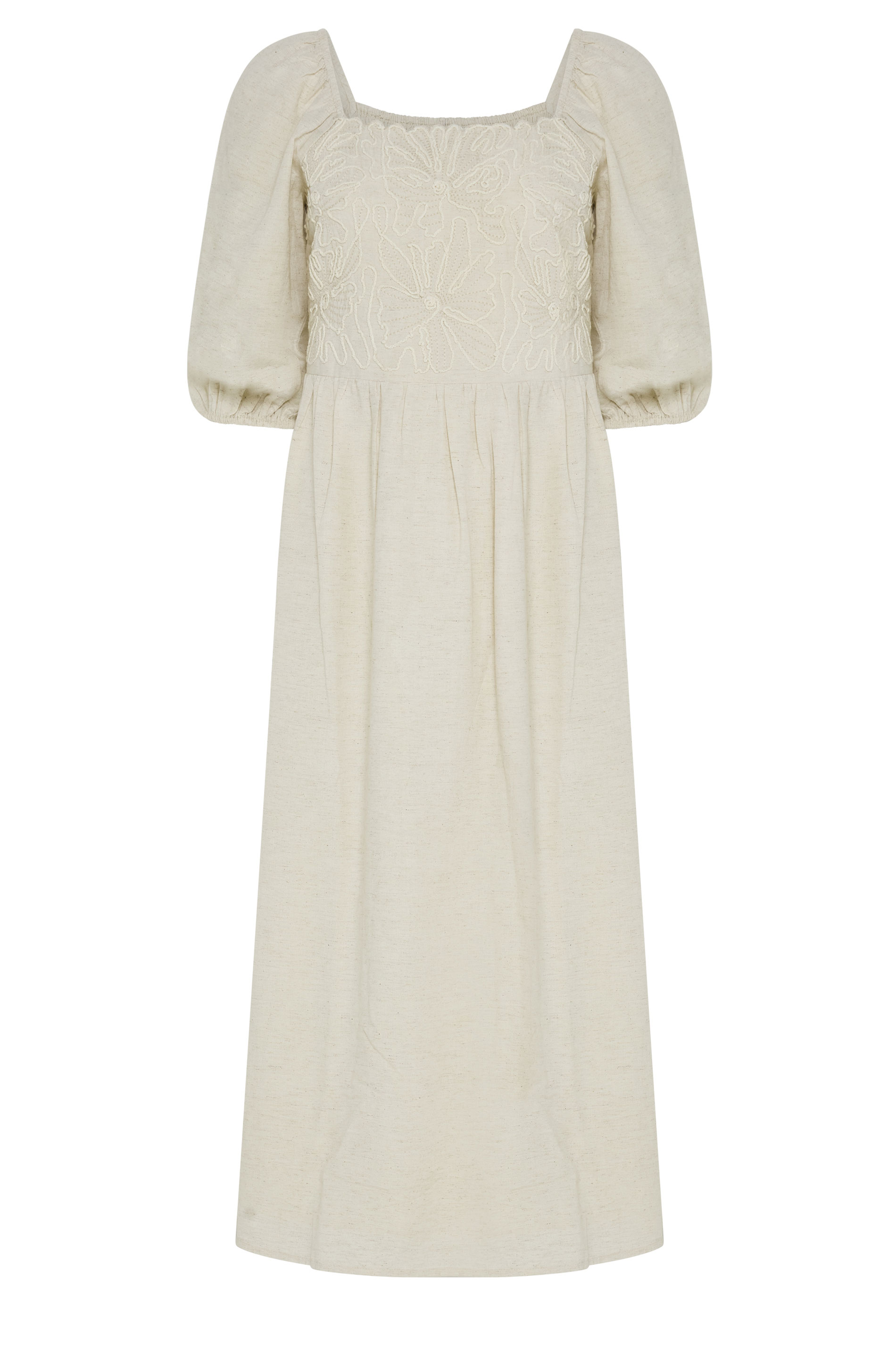 M&Co Petite Neutral Short Sleeve Embroidered Trim Maxi Dress | M&Co 1
