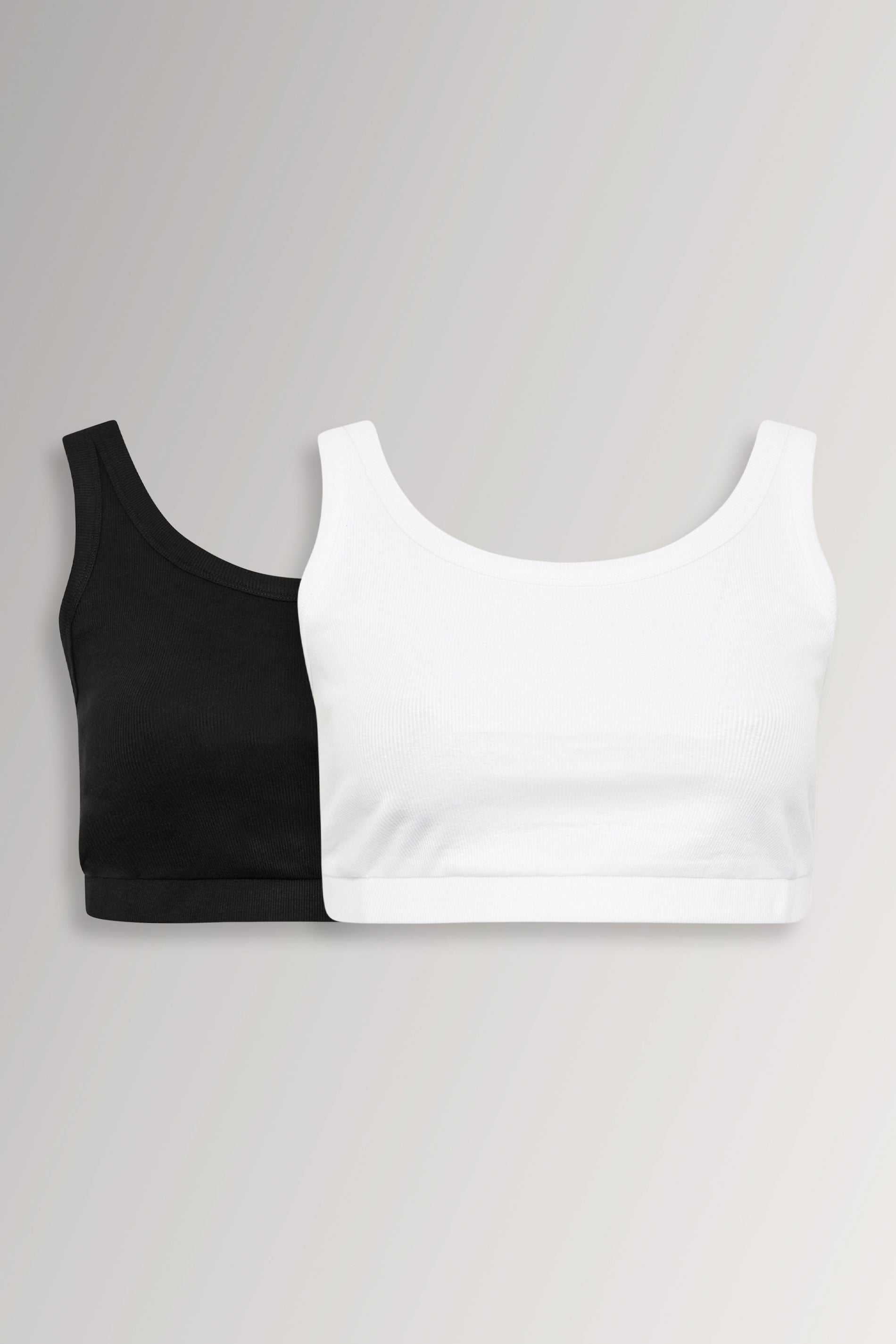 YOURSET 2 PACK Plus Size Black & White Ribbed Crop Tops | Yours Clothing  3