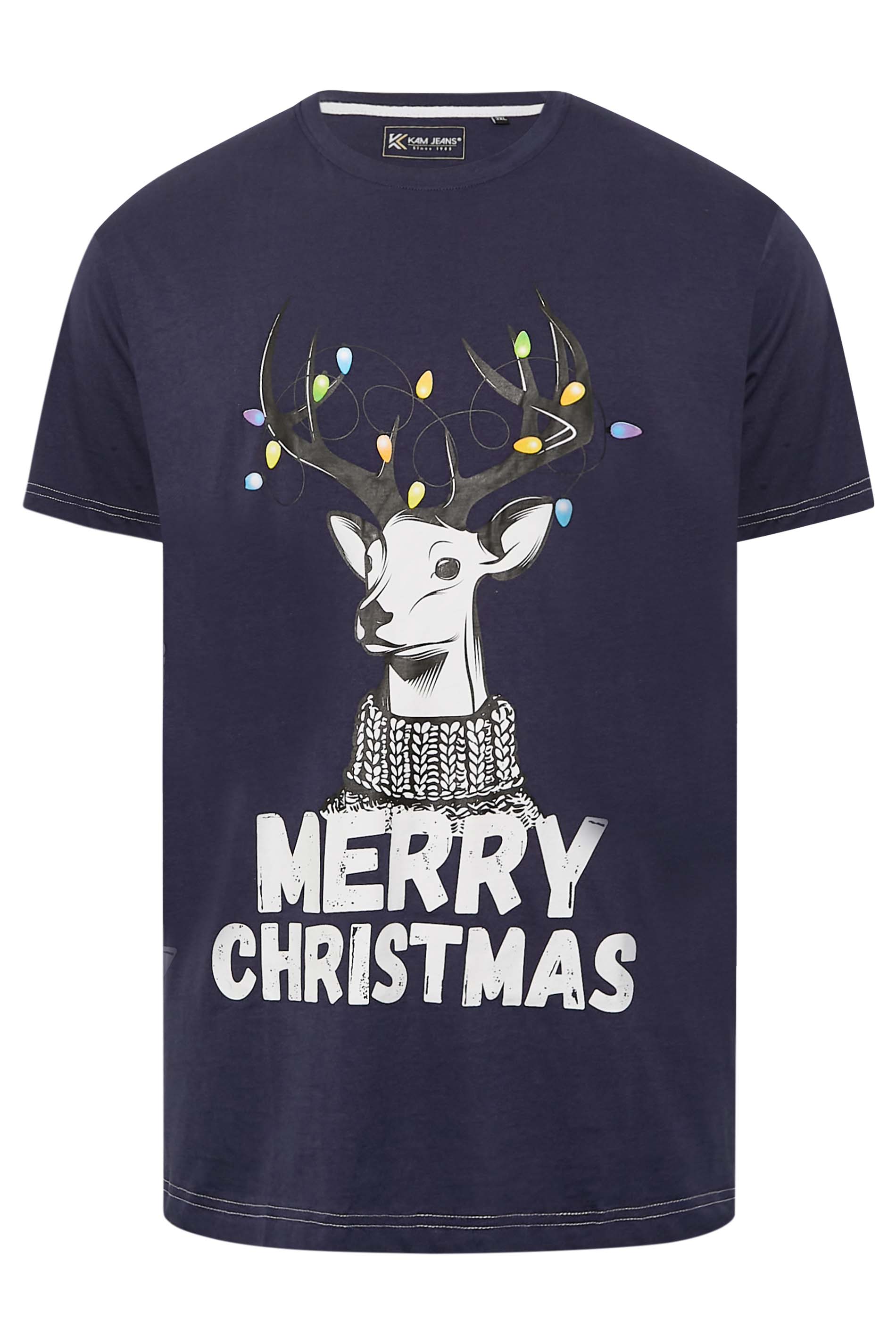 KAM Big & Tall Navy Blue 'Merry Christmas' Rudolph Print T-Shirt 1