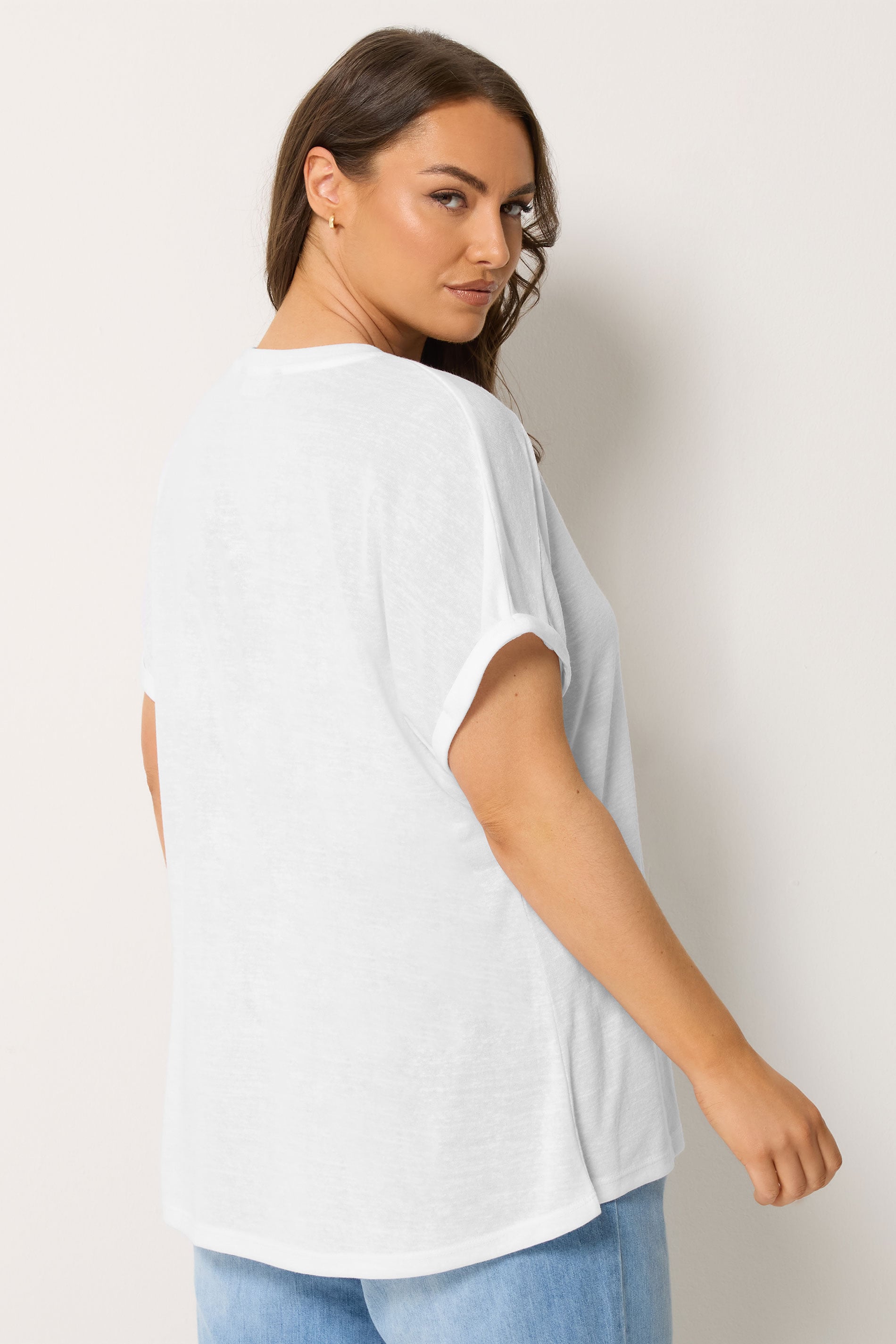 YOURS Plus Size White Linen Look T-Shirt | Yours Clothing 2