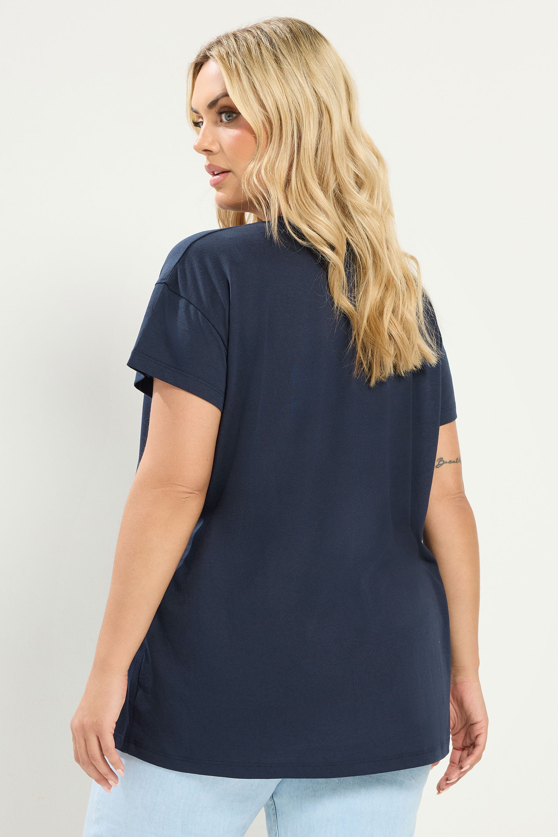 YOURS Plus Size Navy Blue 'Free Spirit' Butterfly Embellished T-Shirt | Yours Clothing 2