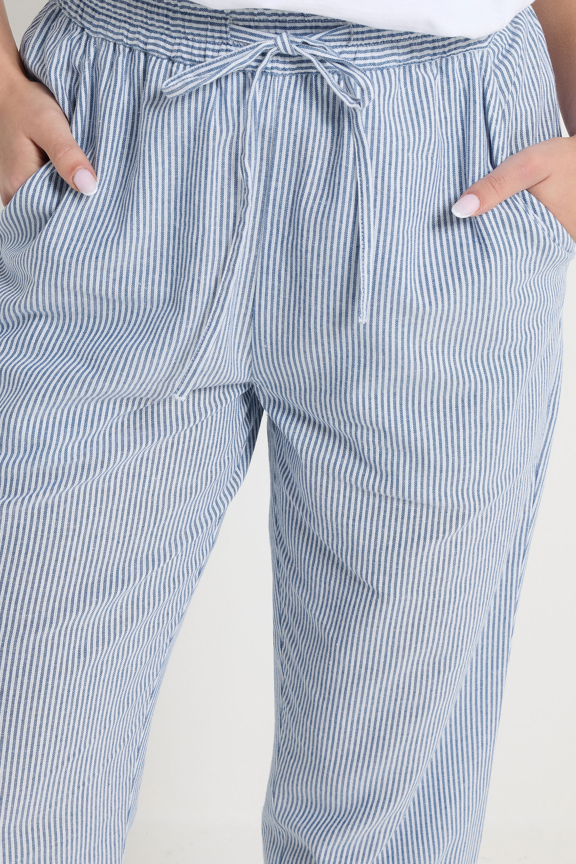 M&Co Blue Stripe Straight Leg Cropped Trousers | M&Co 5