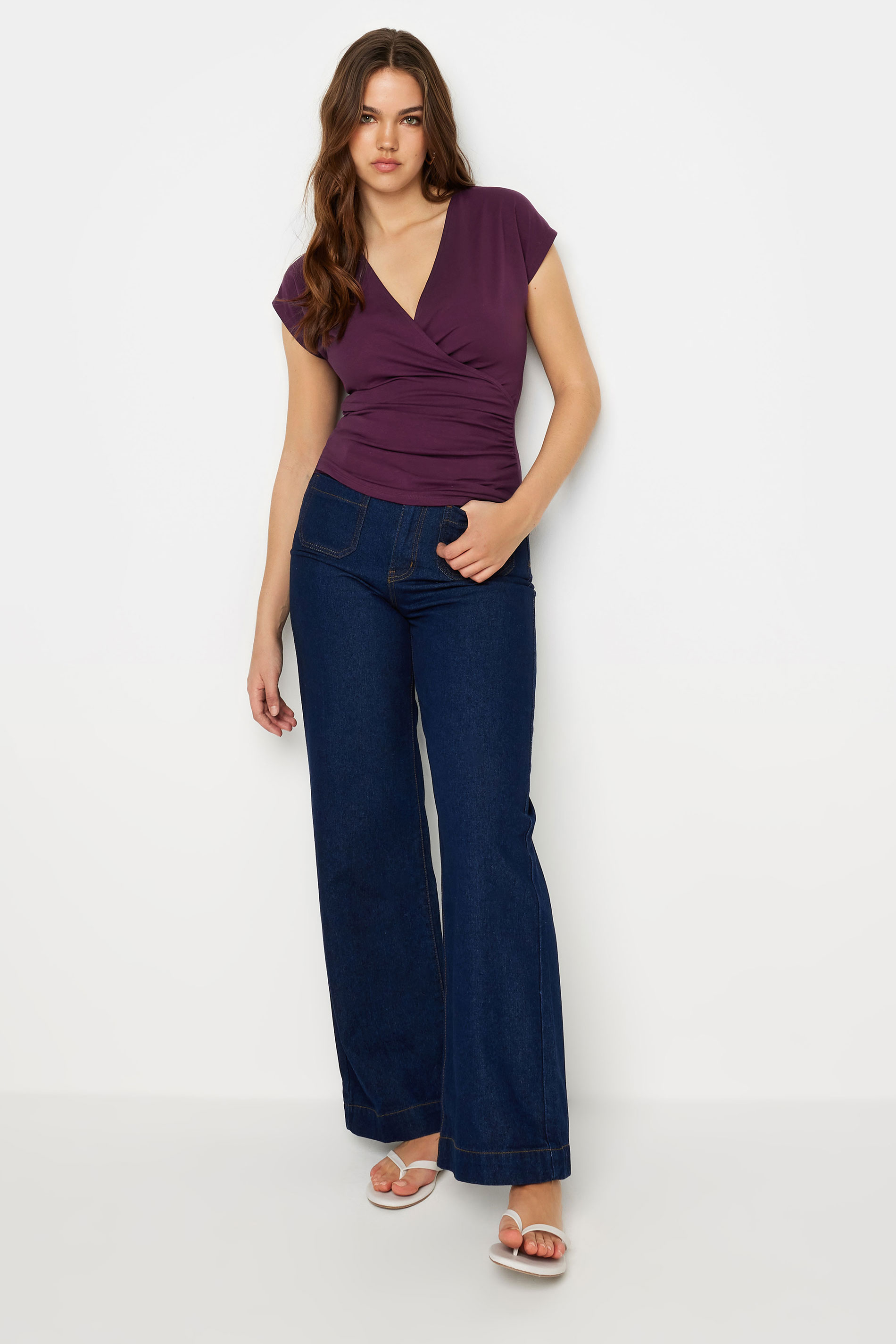 LTS Tall Women's Wine Red Short Sleeve Wrap Top | Long Tall Sally  2