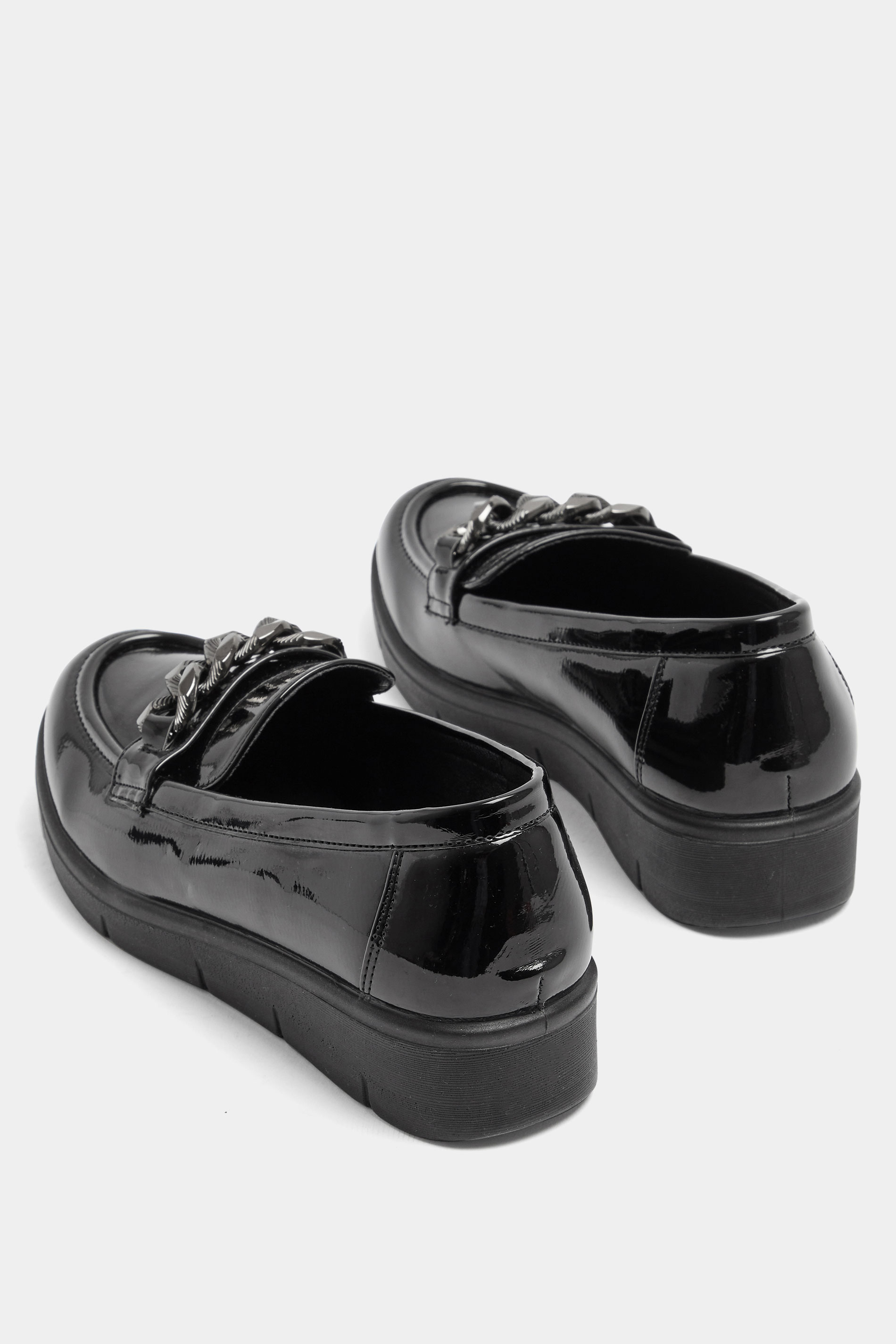 Black Chain Detail Flatform Loafers In Wide E Fit | Yours Clothing 4