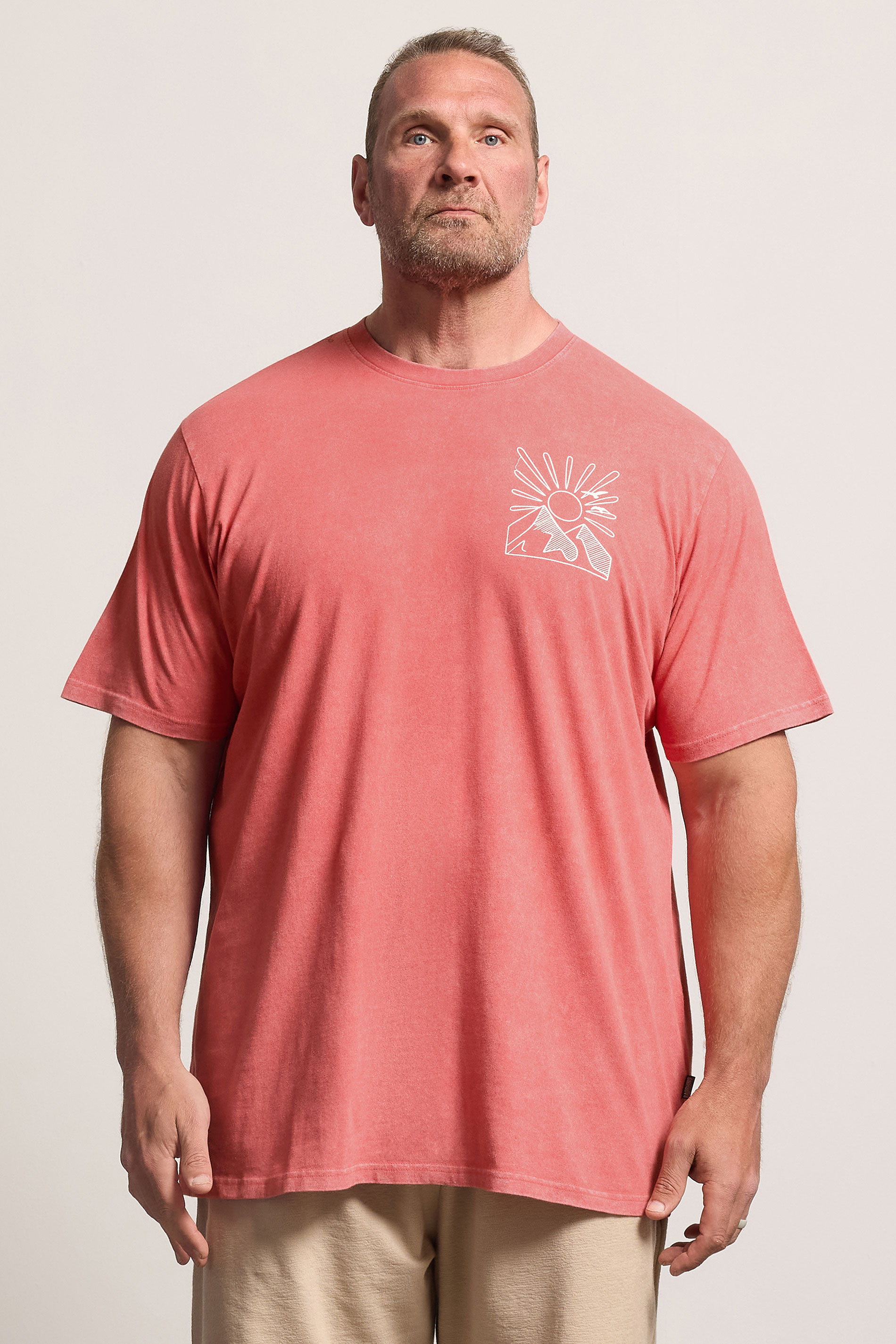 BadRhino Red Extra Long Acid Wash Sunset Print Tee | BadRhino 3