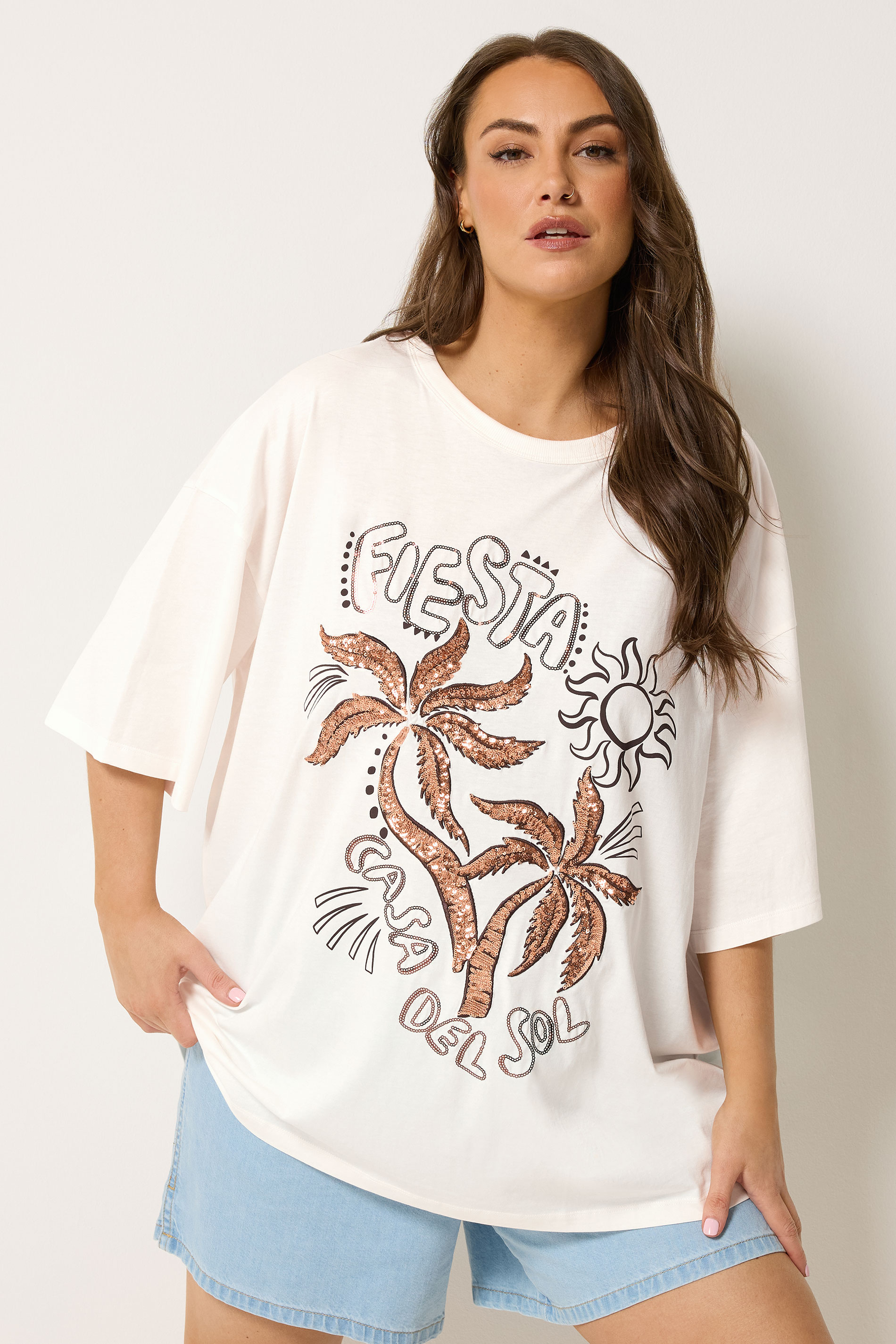 YOURS Plus Size White Embellished Oversized T-shirt | Yours Clothing 3