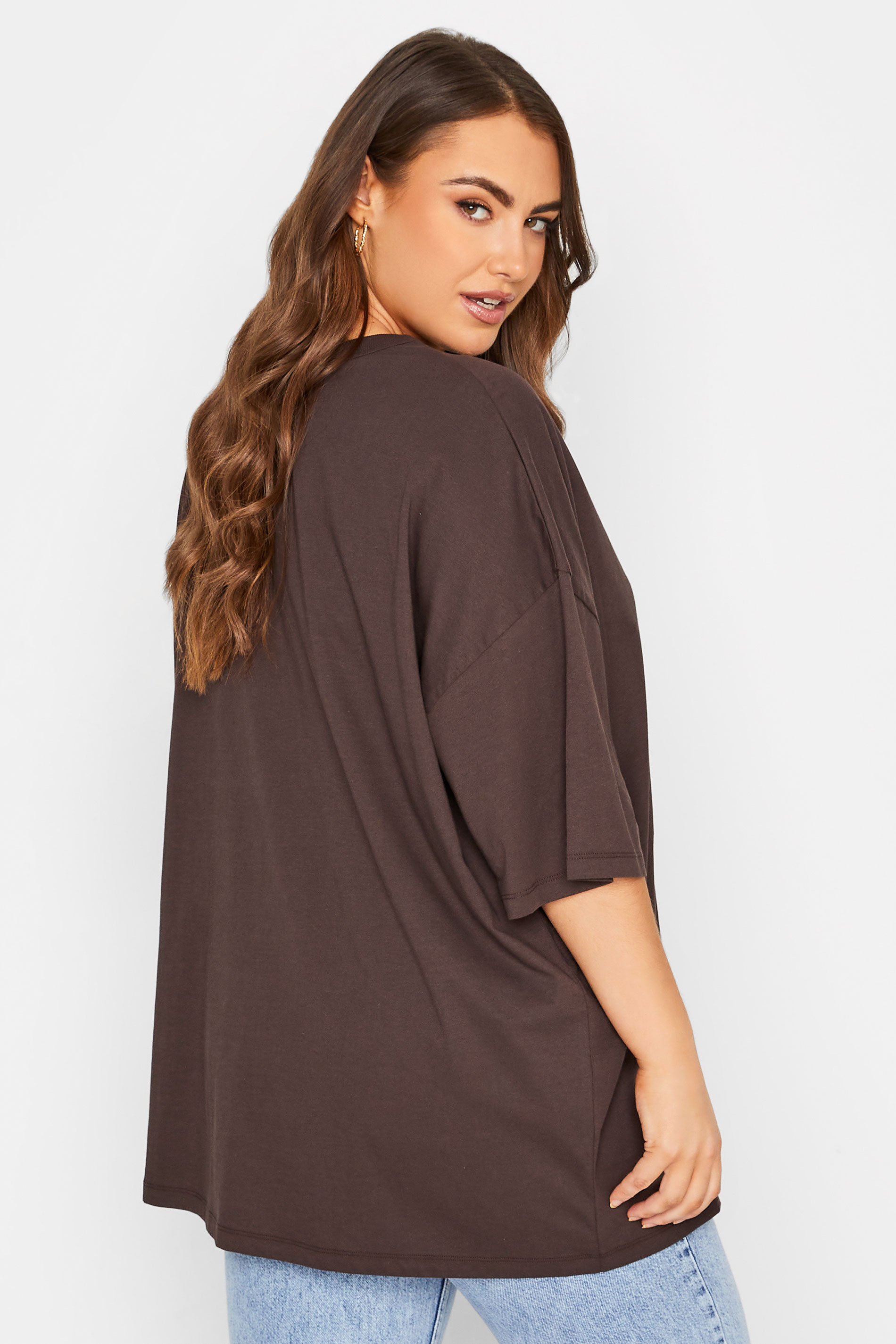 Plus Size Chocolate Brown Oversized Boxy T-Shirt | Yours Clothing 3