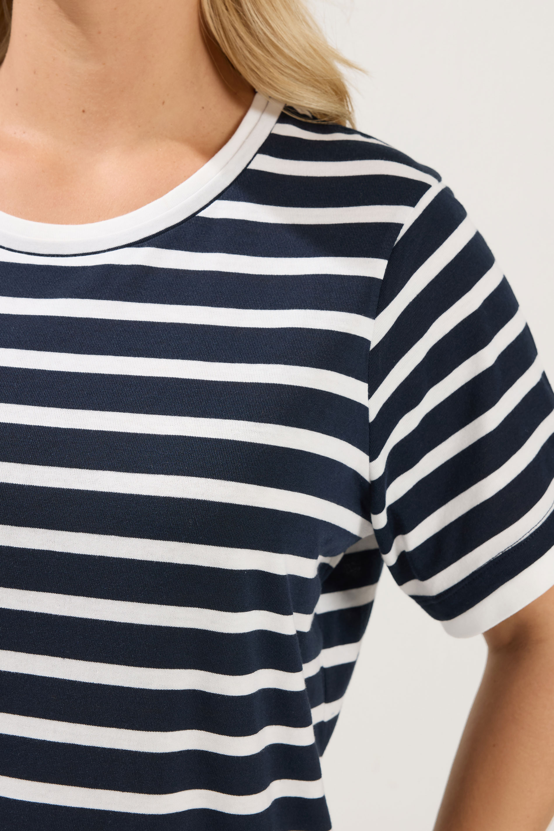 YOURS Curve Navy Blue Stripe Ringer T-Shirt | Yours Clothing 4