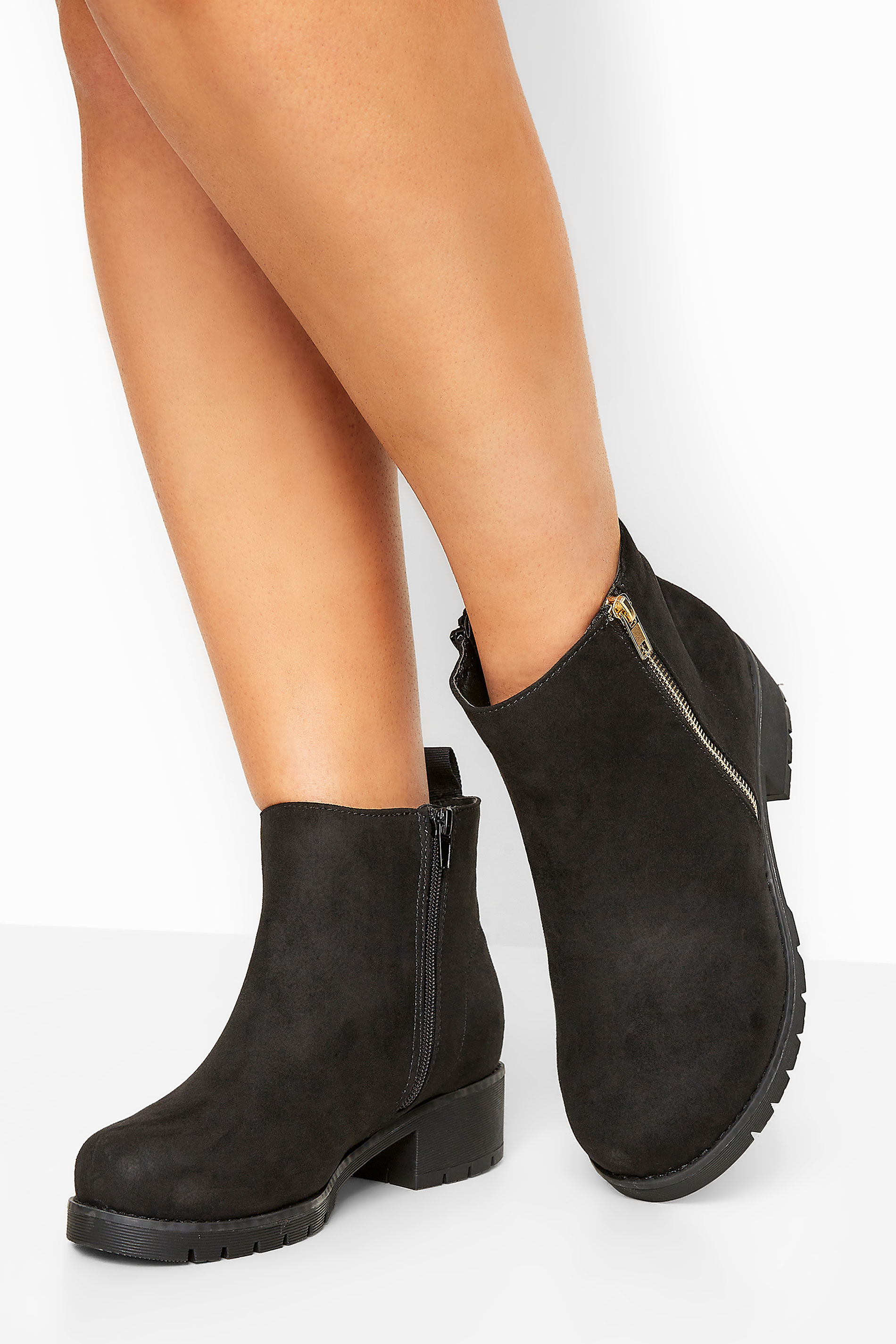 Black Faux Suede Chunky Boots In Extra 