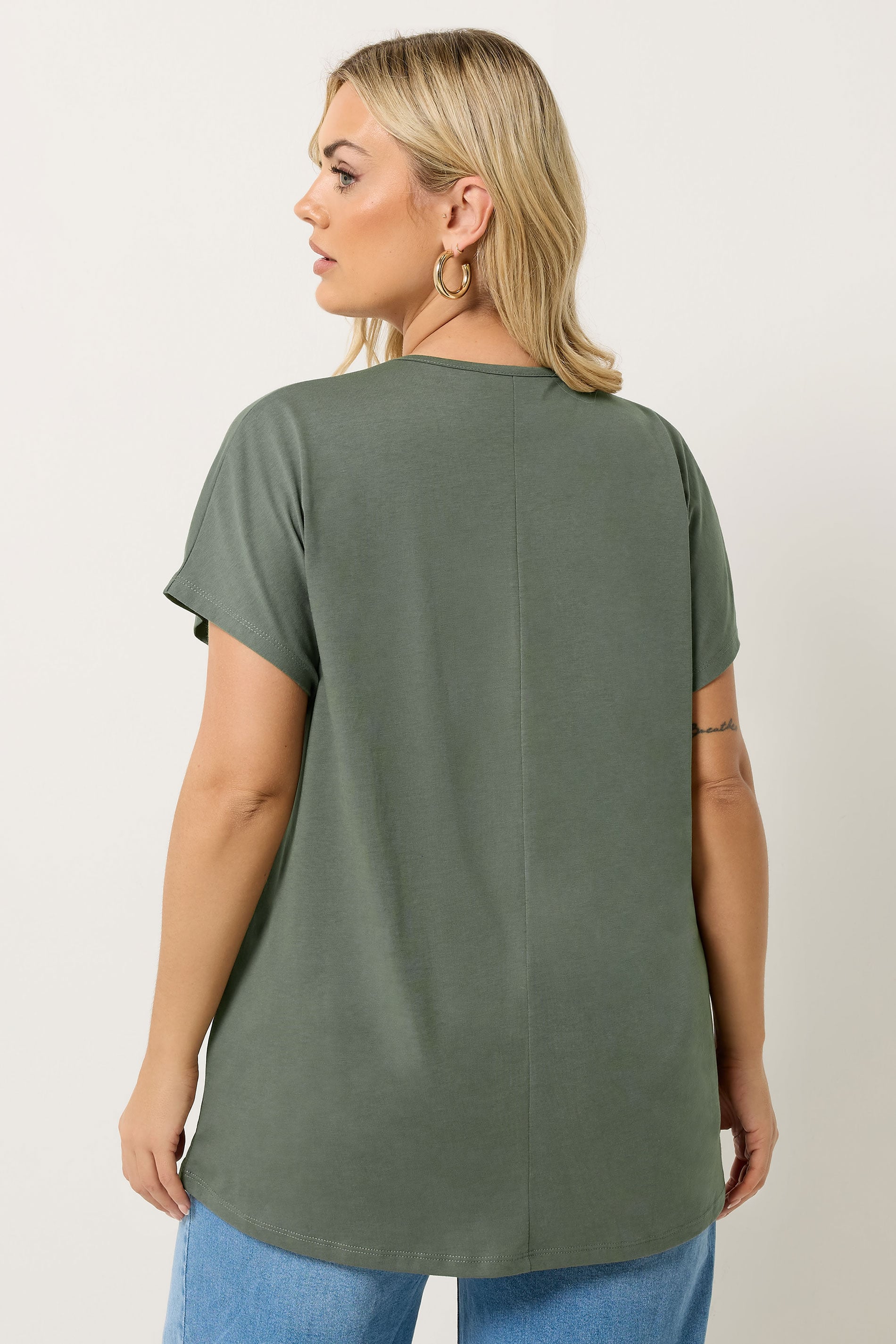 YOURS Plus Size Khaki Green  'Mystic Soul' Laser Cut Slogan T-Shirt | Yours Clothing 4