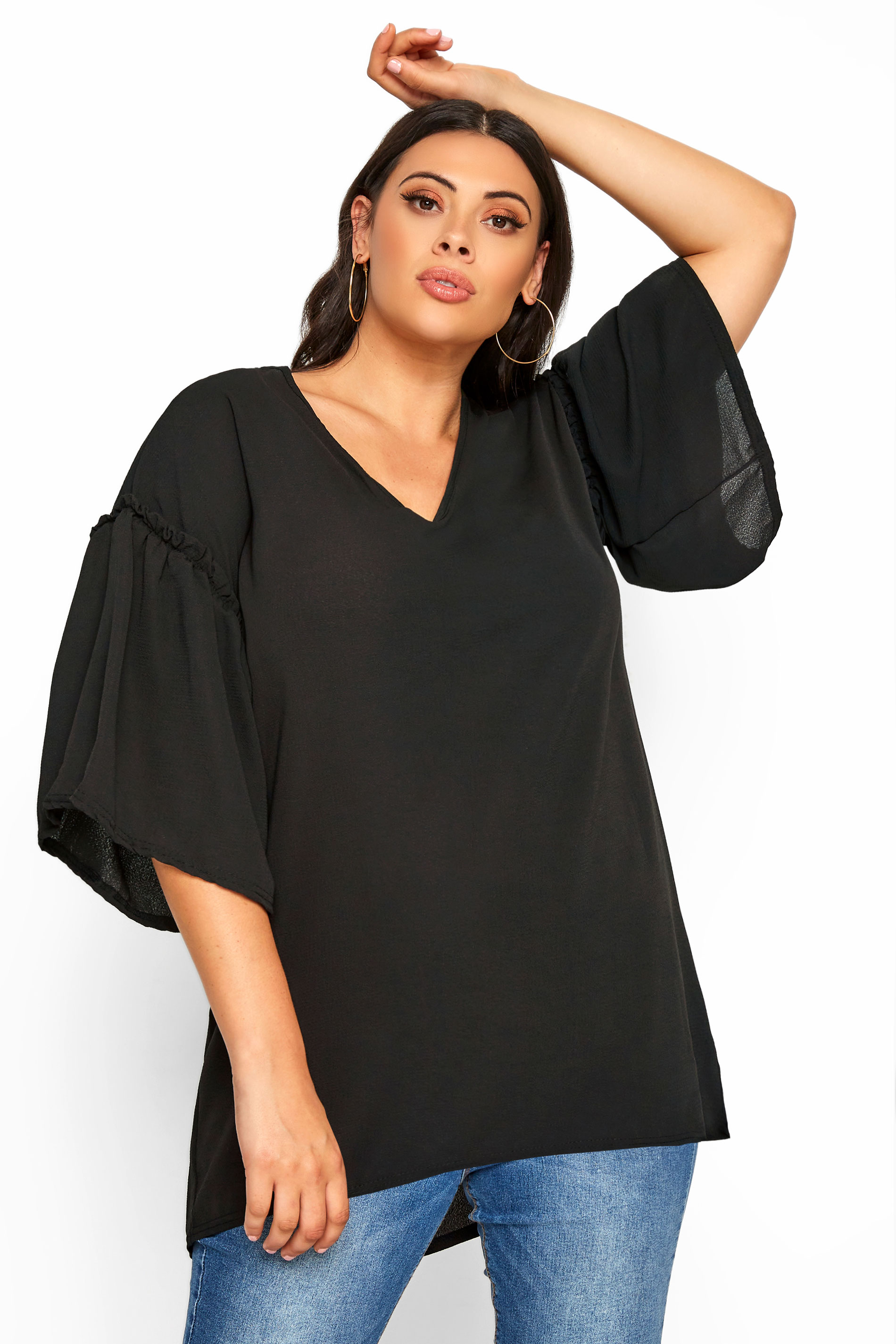 LIMITED COLLECTION Black Ruffle Sleeve Tunic | Yours Clothing