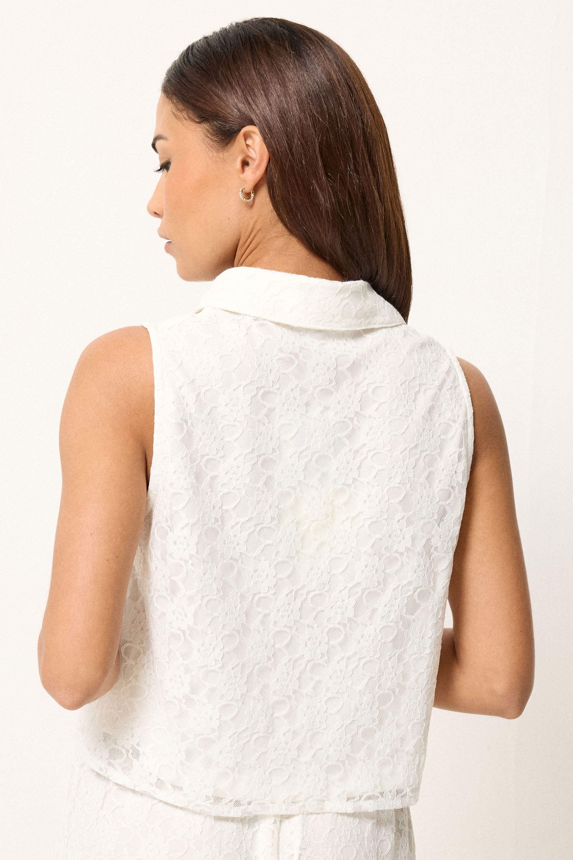 PixieGirl Petite Women's Set White Lace Lined Shirt & Wide Leg Trousers | PixieGirl 5