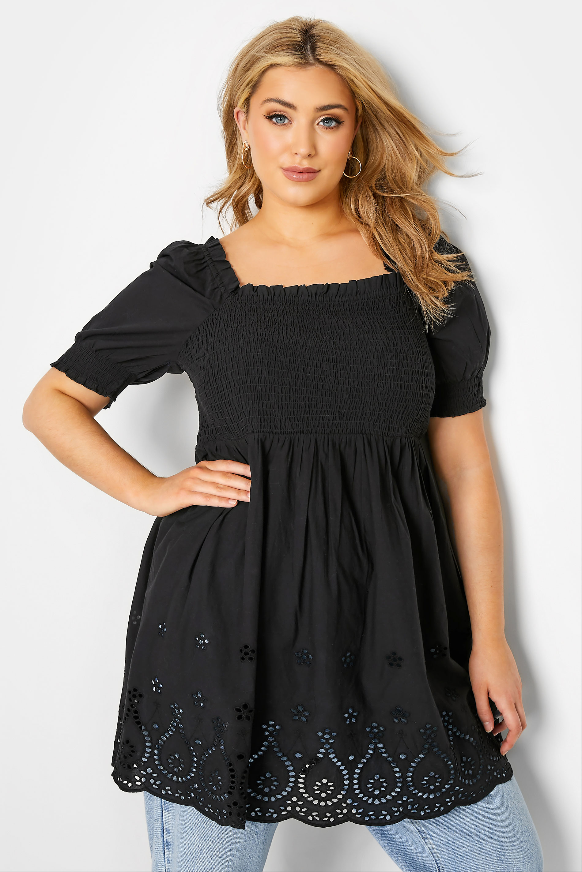 Curve Black Shirred Broderie Anglaise Top_A.jpg
