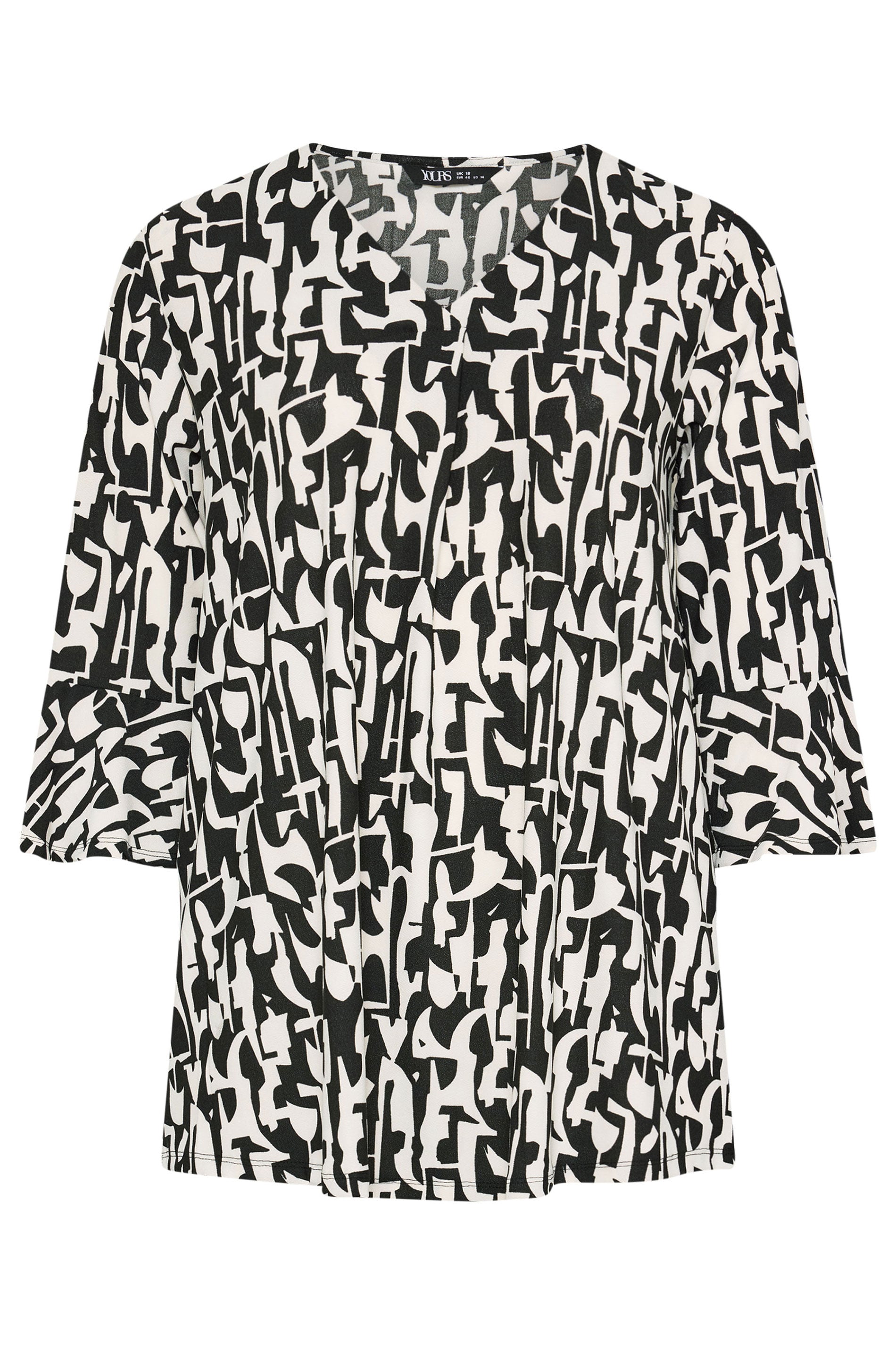 YOURS Plus Size Black Abstract V-Neck Top | Yours Clothing 5