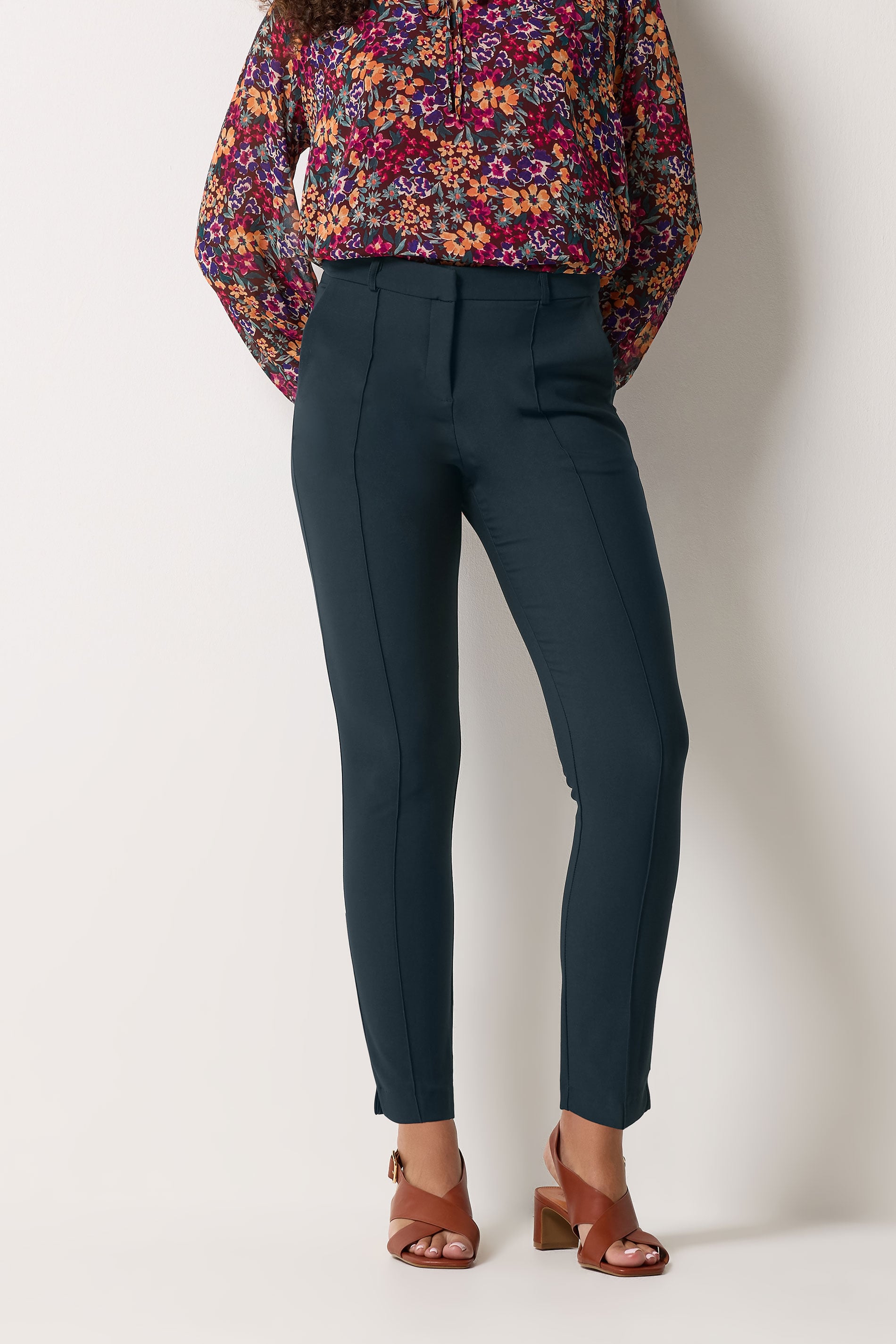 M&Co Navy Blue Pintuck Tailored Trousers | M&Co 3