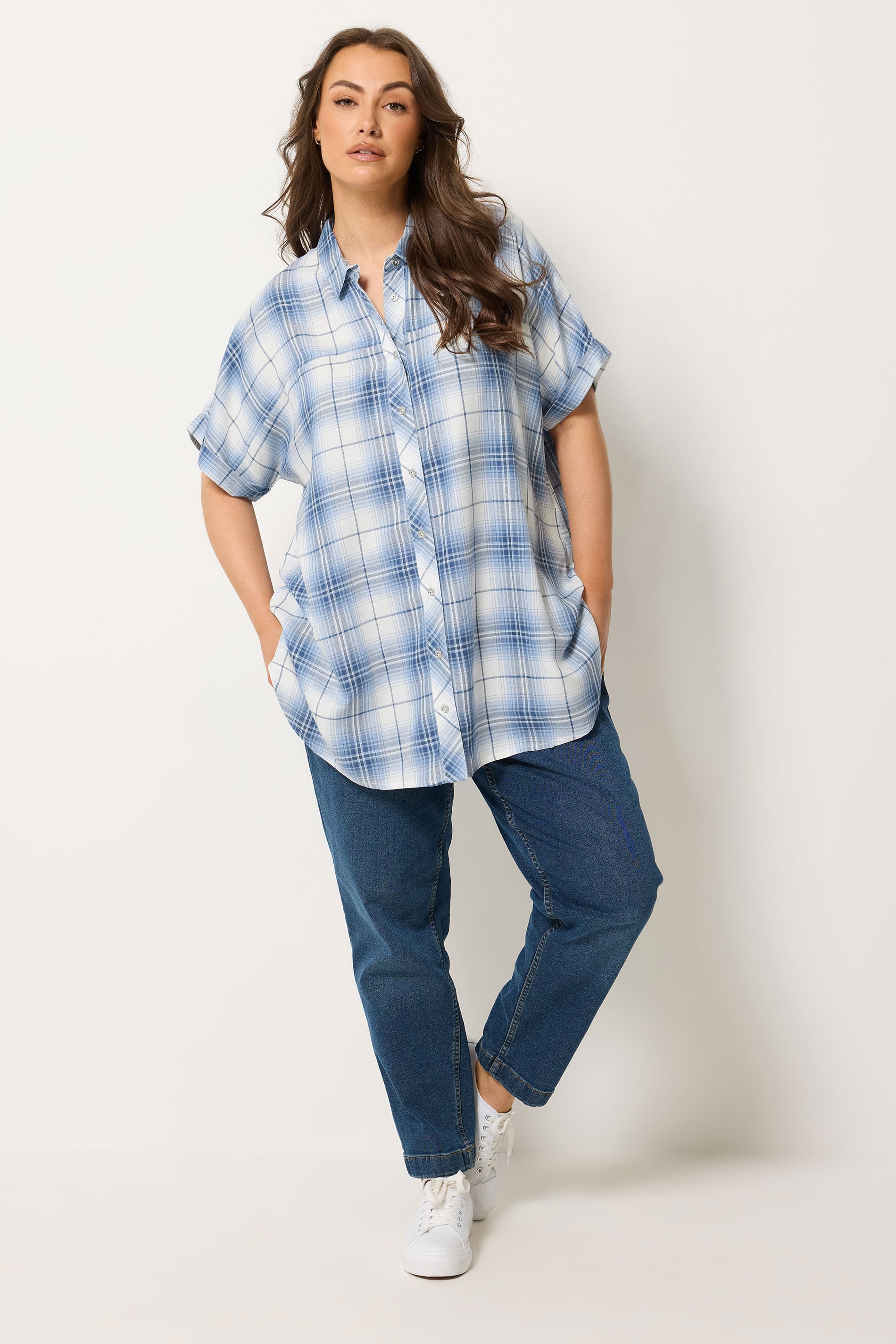 YOURS Plus Size Blue Checked Shirt | Yours Clothing 1