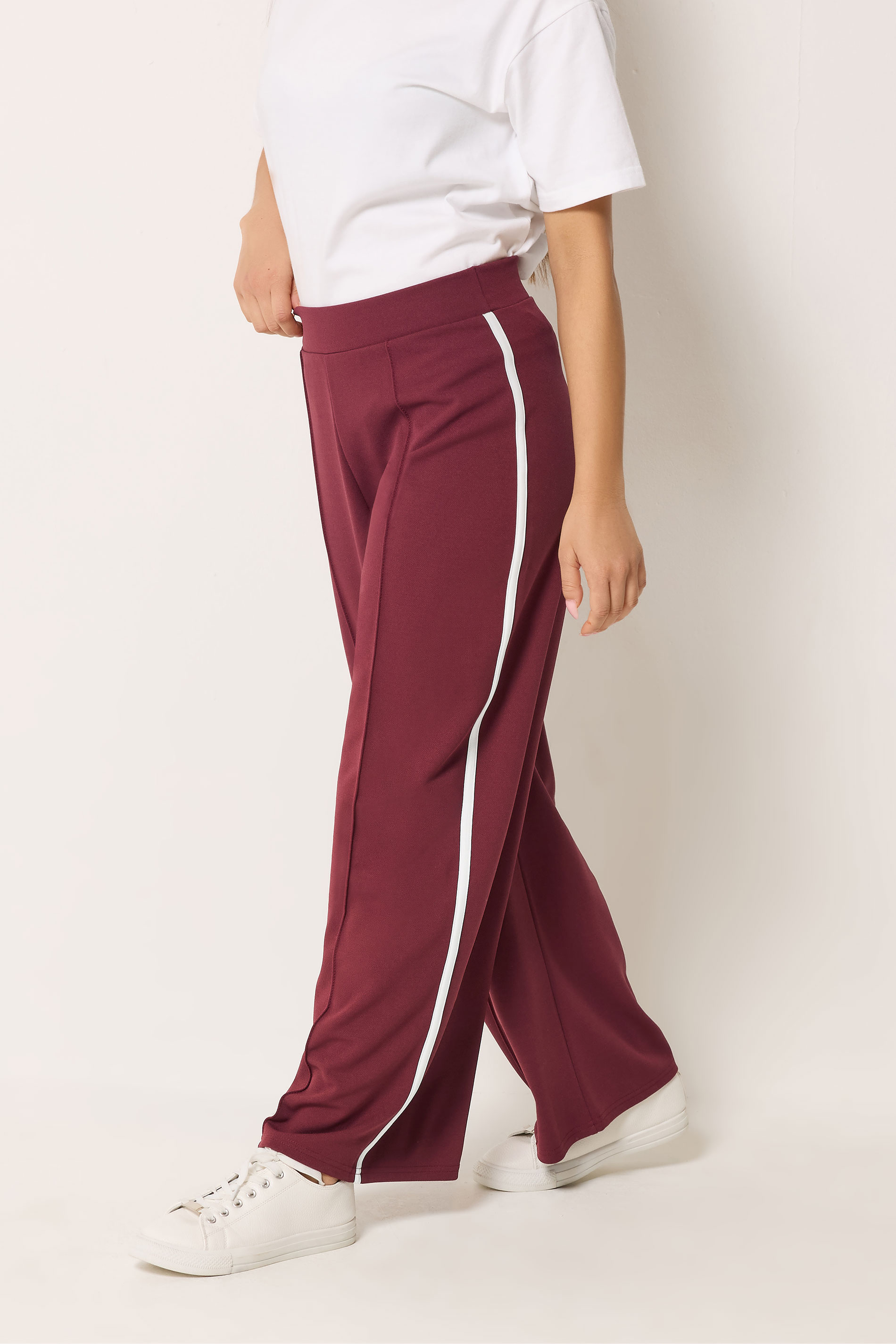 M&Co Petite Berry Red Pintuck Side Stripe Trousers | M&Co 3